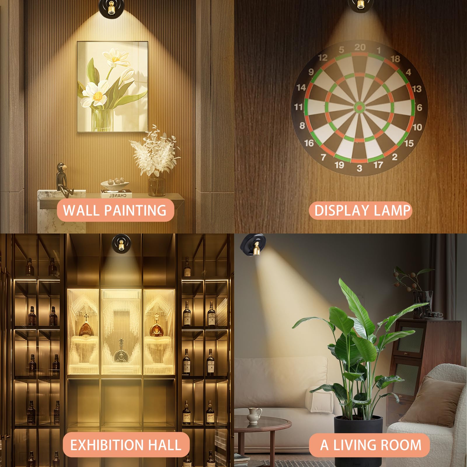 HOFUY 2-Pack Wireless LED Spotlight, Rechargeable, Dimmable, Remote Control, Black+Gold, Model USB-XSpot-HJ