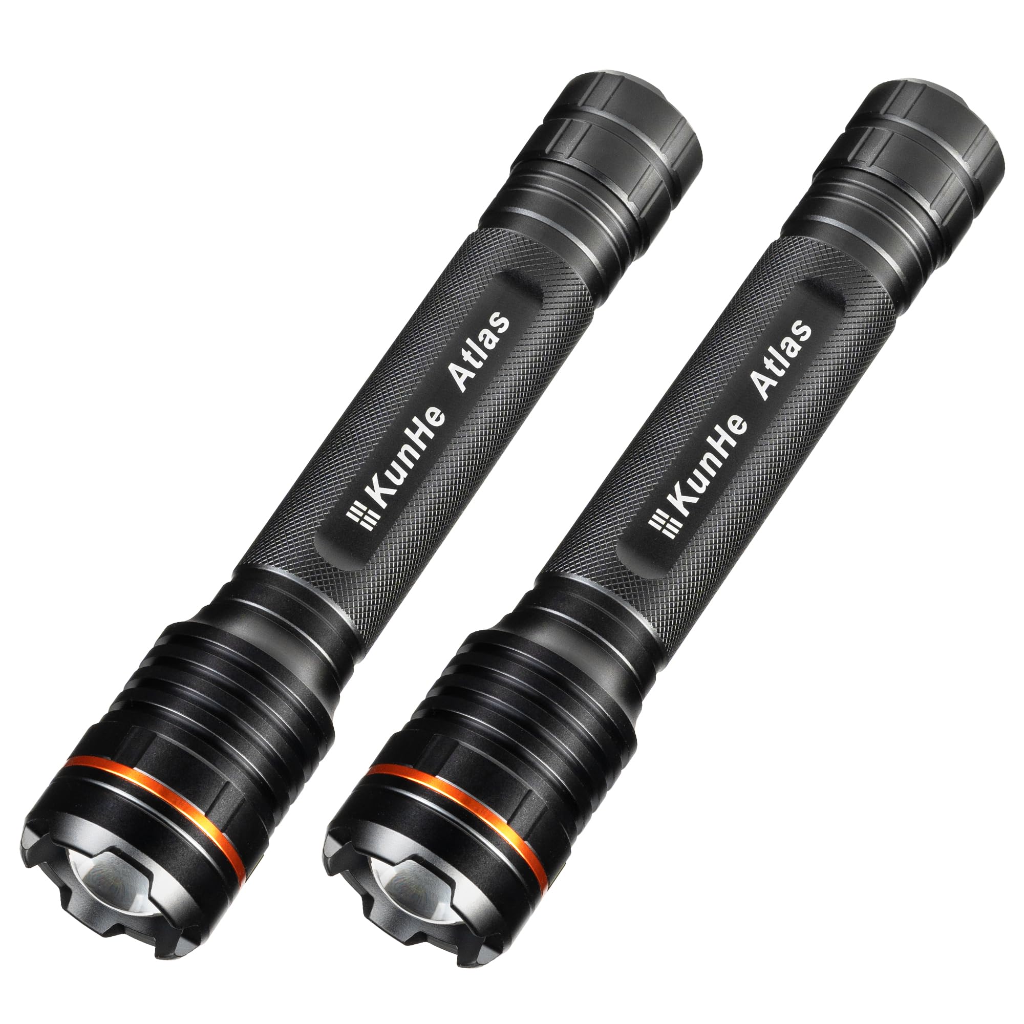 KunHe Heavy Duty Flashlight, LED, Aluminum, Large, Battery Powered, 3 D Cell Batteries, Tactical, High Lumens, 2-Pack, for Home,