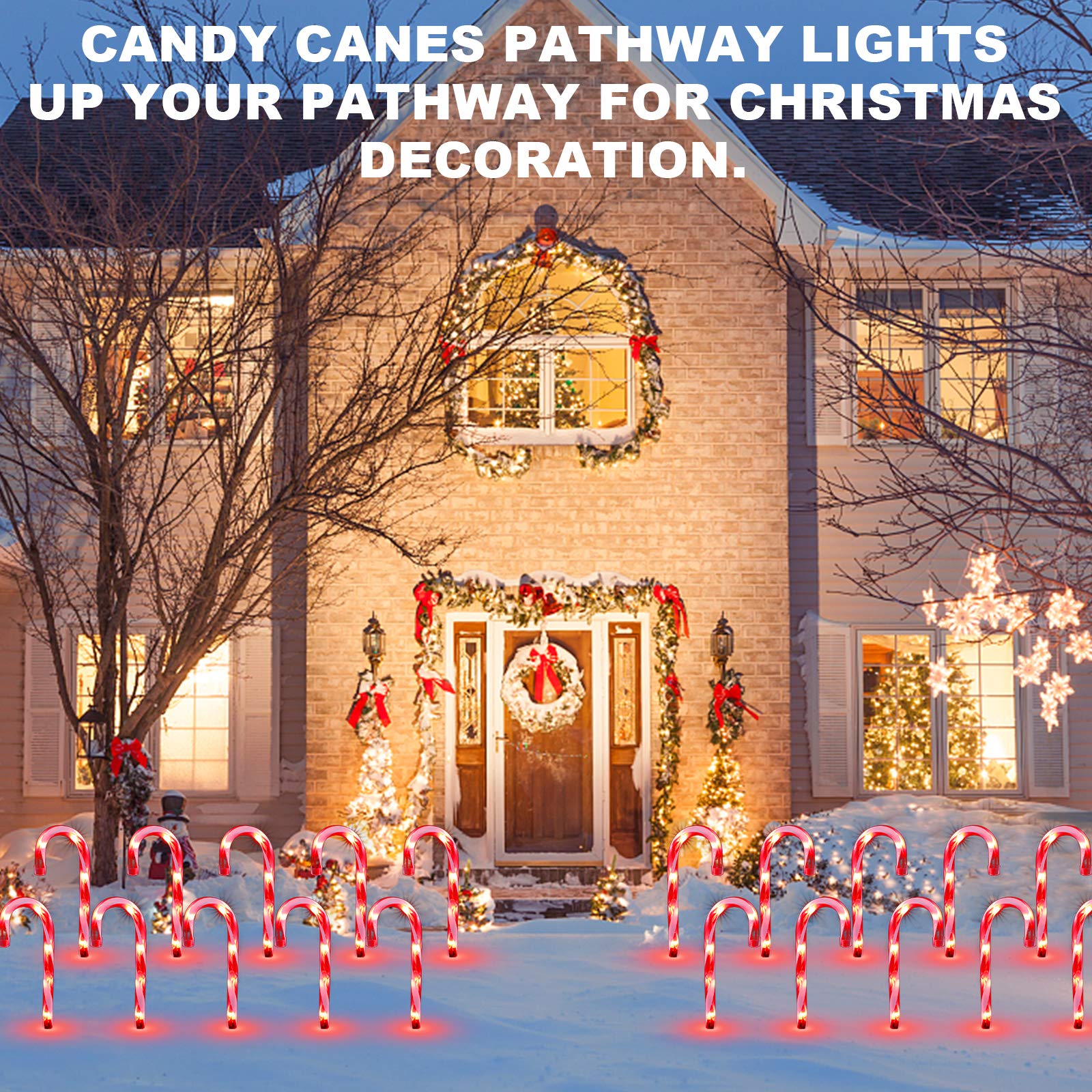 TIGOMOOV Christmas Candy Cane Lights Set of 5, 12in Red-White Plastic Pathway Decorations for Outdoor Holiday Lighting