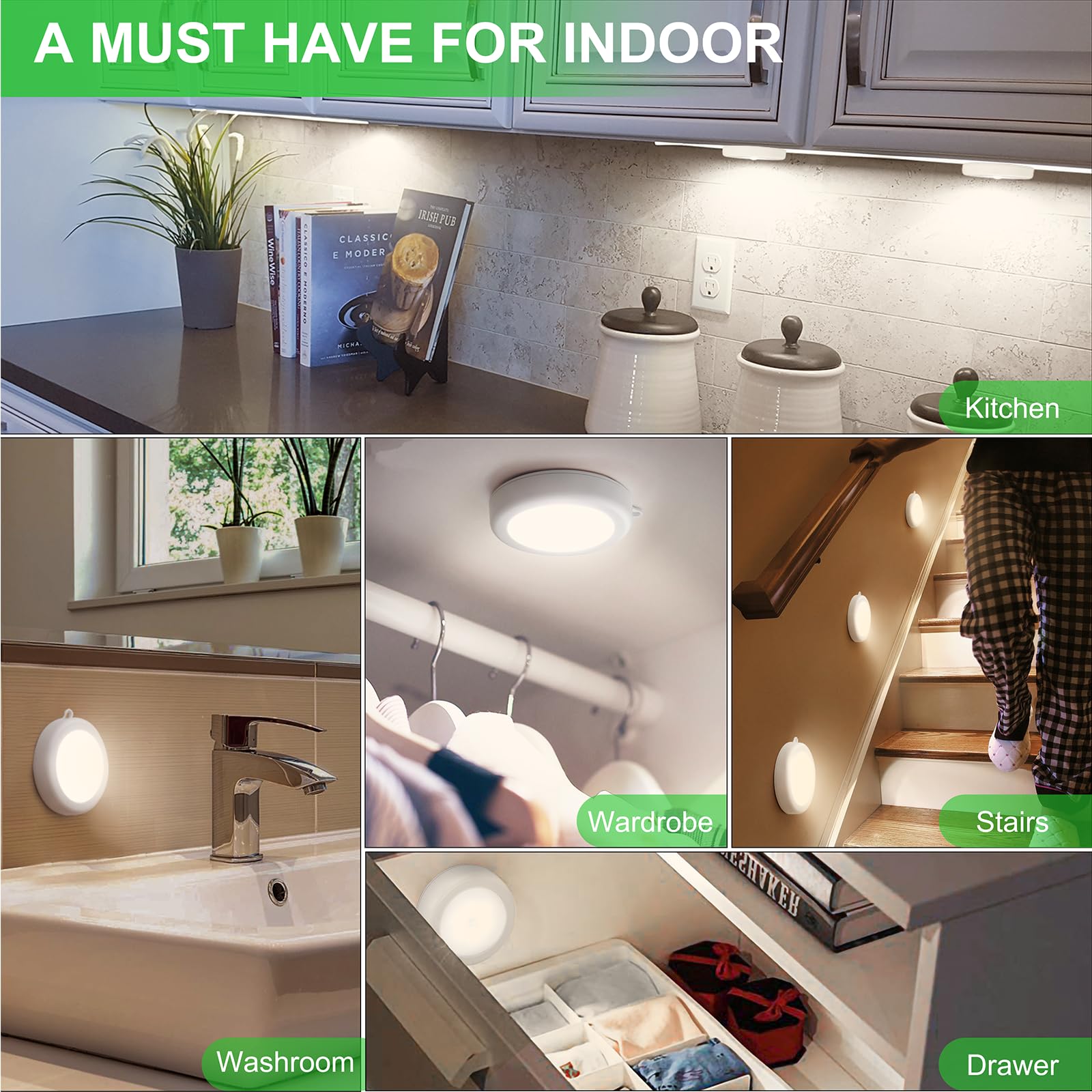 Mlambert Motion Sensor LED Night Light, 4 Pack, Cordless, Battery-Powered, Neutral White, Model USTX-MSL-4000K-4