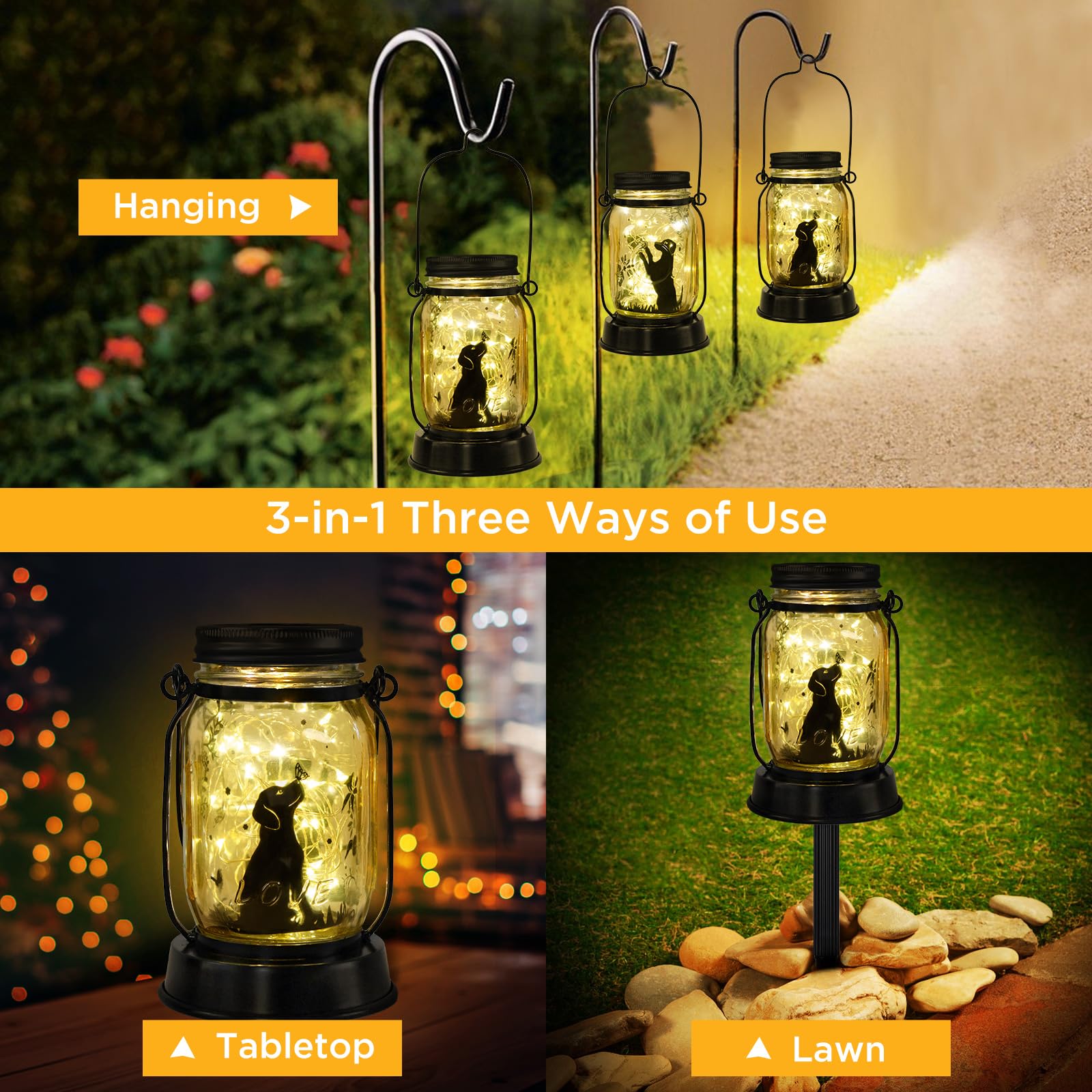 Kyoryuger Dog Solar Lanterns 3In1 Dog Solar Lights Outdoor Dog Gifts For Women Men Dog Lovers Gifts Hanging Dog Lanterns With St