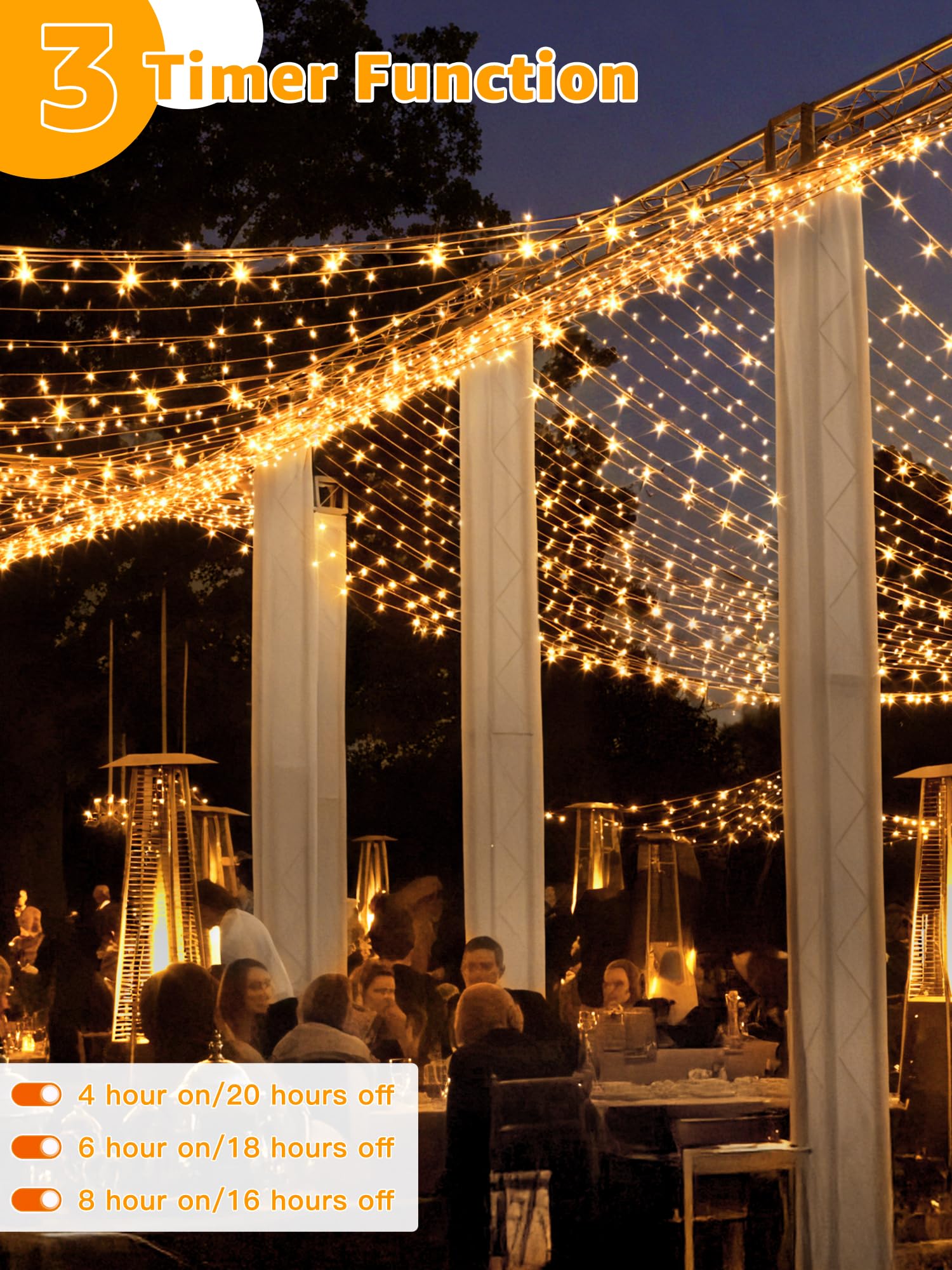 Guhope Outdoor String Lights 1200Led 196Ft, Waterproof String Lights With Remote And Timer, 8 Modes Dimmable Fairy Lights For In