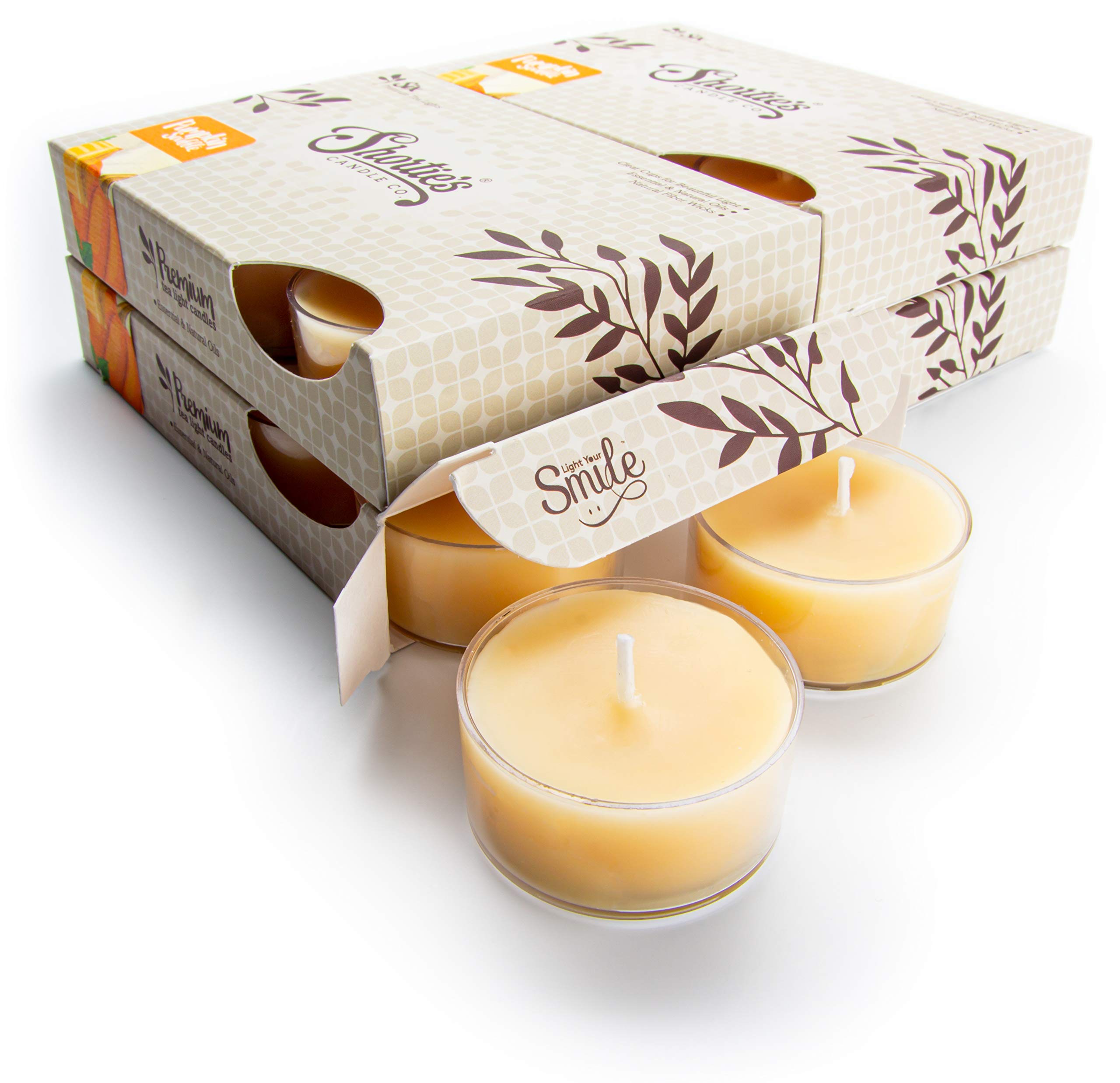 ShortieS Candle Company Pumpkin Souffle Tealight Candles - 24 Beige Highly Scented Paraffin Wax Tea Lights - Made In The Usa