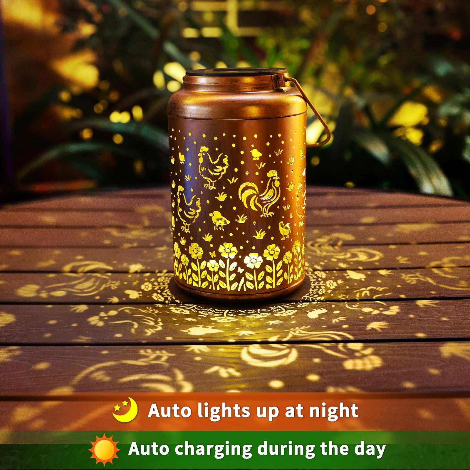 Chicken Solar Lanterns Outdoor Hanging Waterproof Solar Lights Gifts For Women Men Mom Outside Metal Decoration For Garden  Porch  Lawn Yard  Patio  Landscape