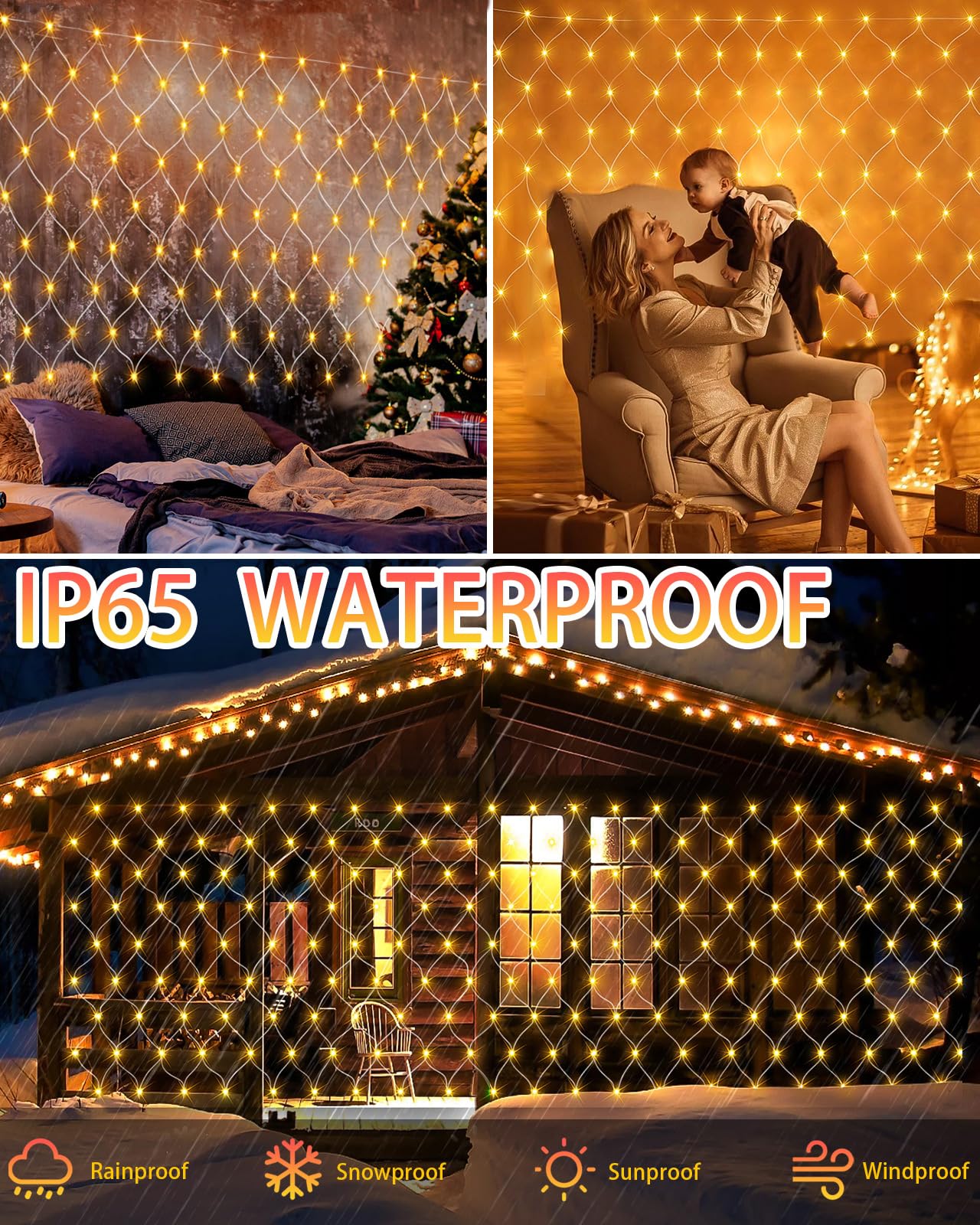 9.8Ft X 6.6Ft Christmas Net Lights - 200 Led Outdoor Bush Mesh Lights With 8 Modes, Timer, Waterproof For Home Garden Wedding Xm