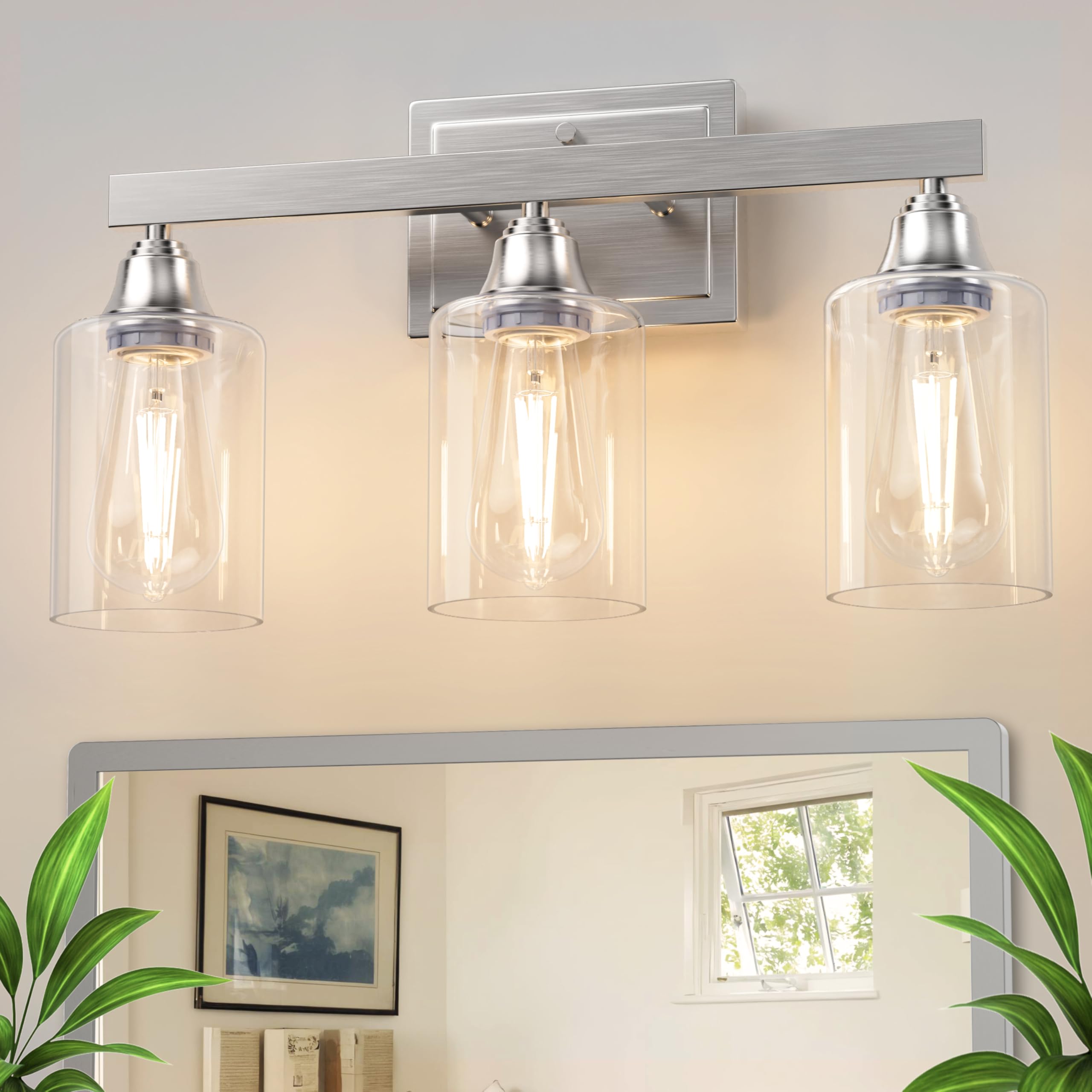 Volisun 3-Light Bathroom Light Fixtures, Brushed Nickel Bathroom Vanity Light Over Mirror, Modern Vanity Light For Bathroom, Bat