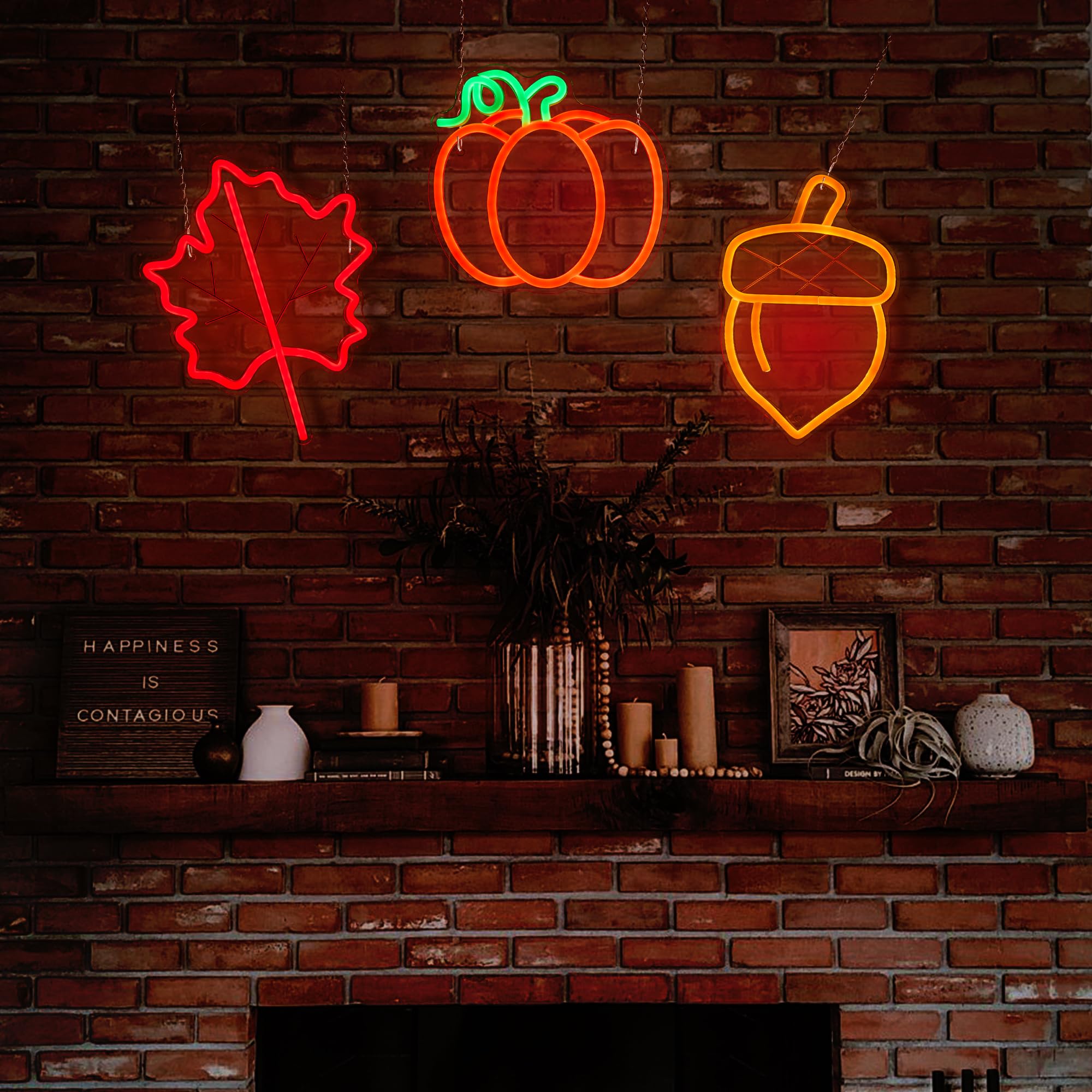Hanna Roberts 3 Pcsthanksgiving Neon Sign  Pumpkin Maple Leaf Acorn Neon Led Lights  Usb Powered Window Lights For Halloween Thanksgiving Party  3D Wall Art Signs For Home Bedroom Living Room