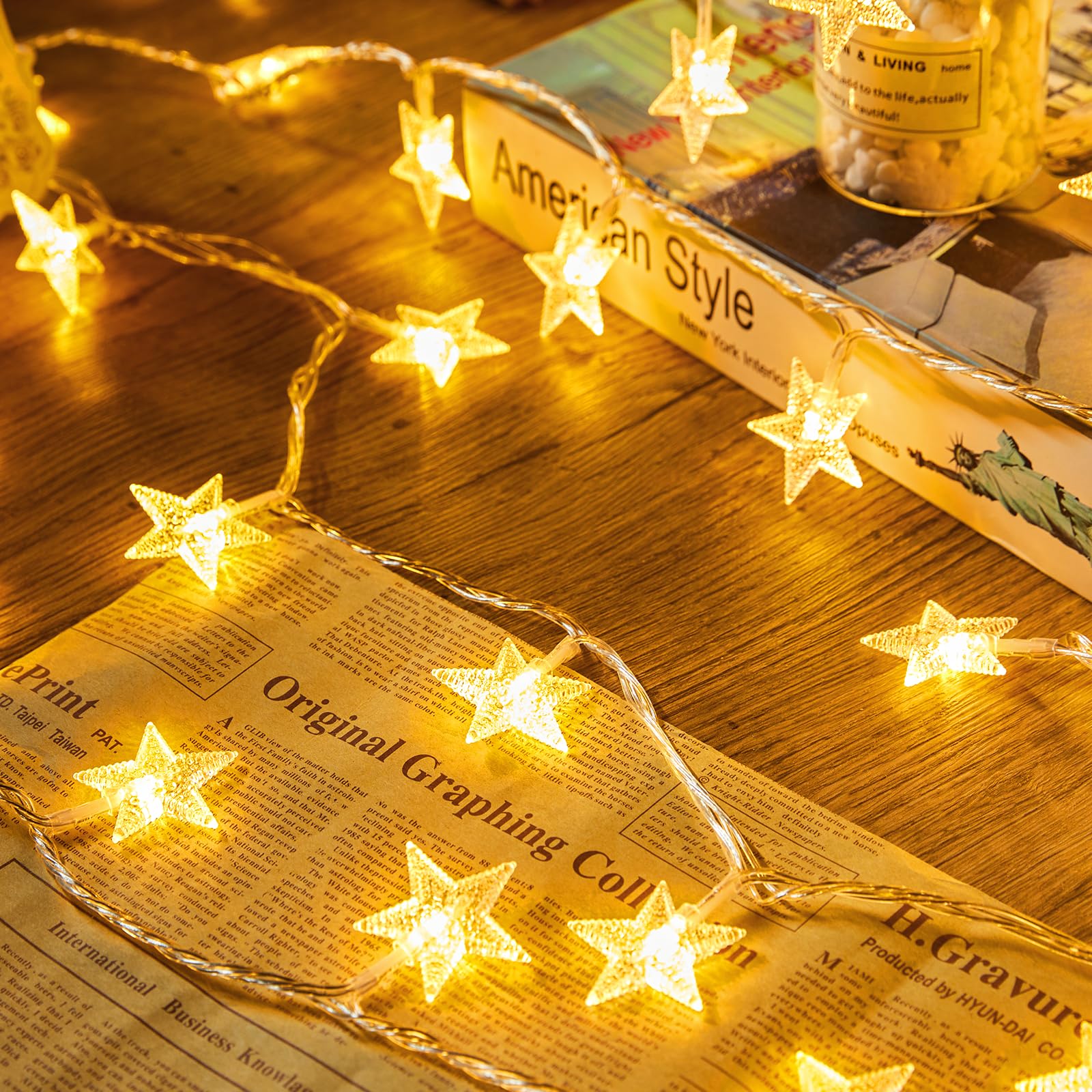 Minetom Star String Lights Battery Operated - 17 ft 50 LED Star Fairy String Lights with Timer, Waterproof for Indoor Bedroom Te