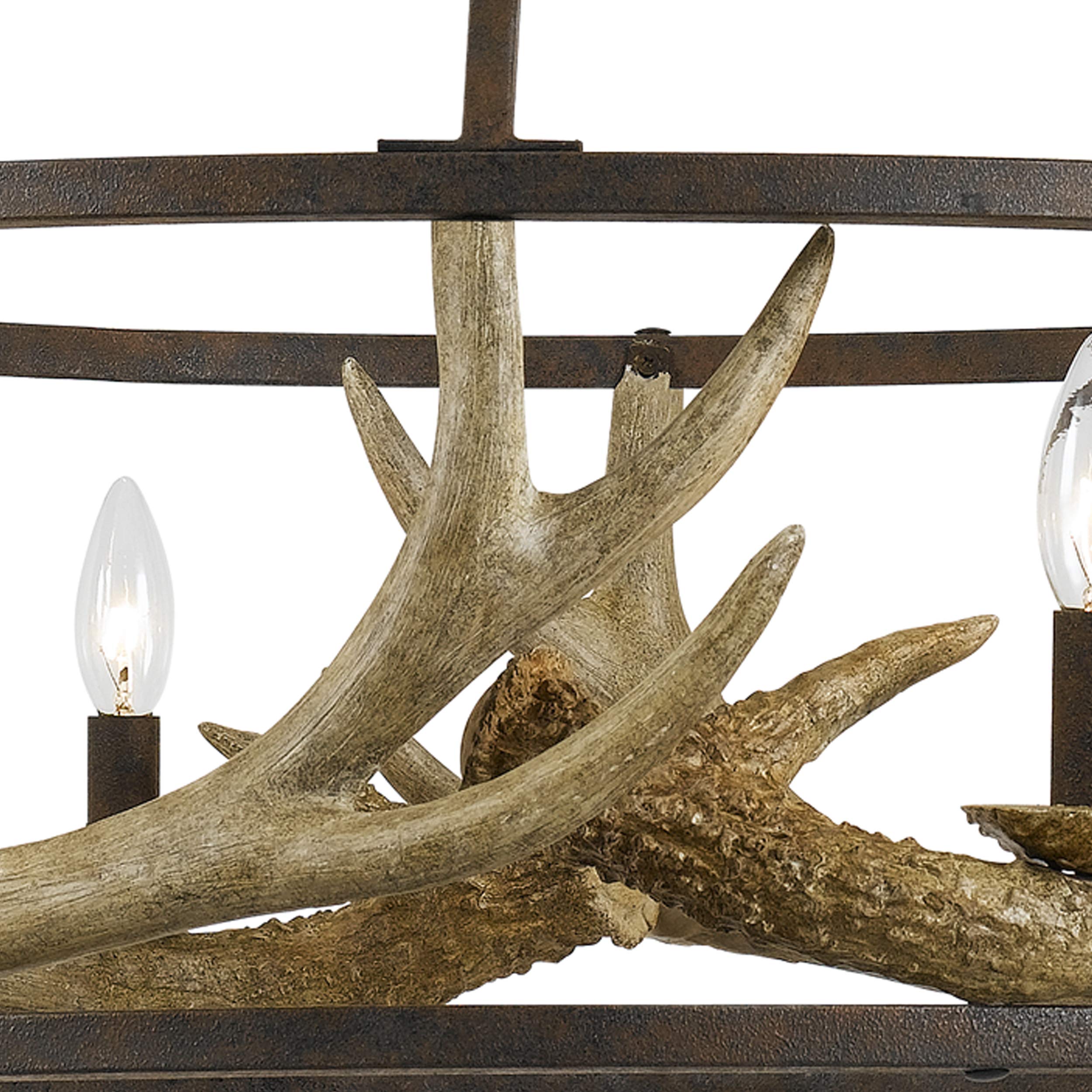 Benzara 6 Bulb Chandelier Metal Frame Resin Antler Design Bronze and Gold Model BM225617