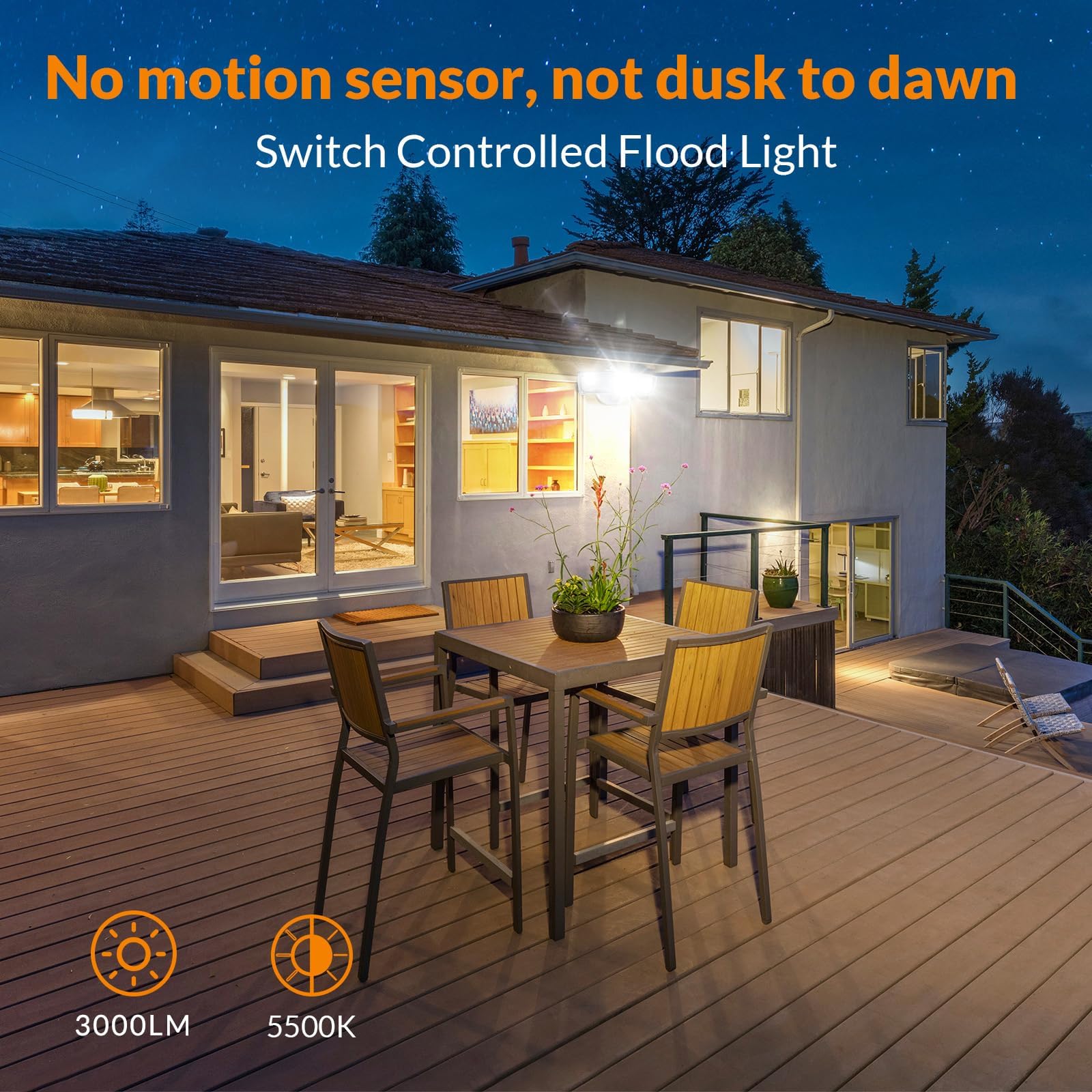 Lepower 2 Pack 28W Led Flood Light Outdoor, 3000Lm Led Security Light With 2 Adjustable Heads, Switch Controlled Exterior Outdoo