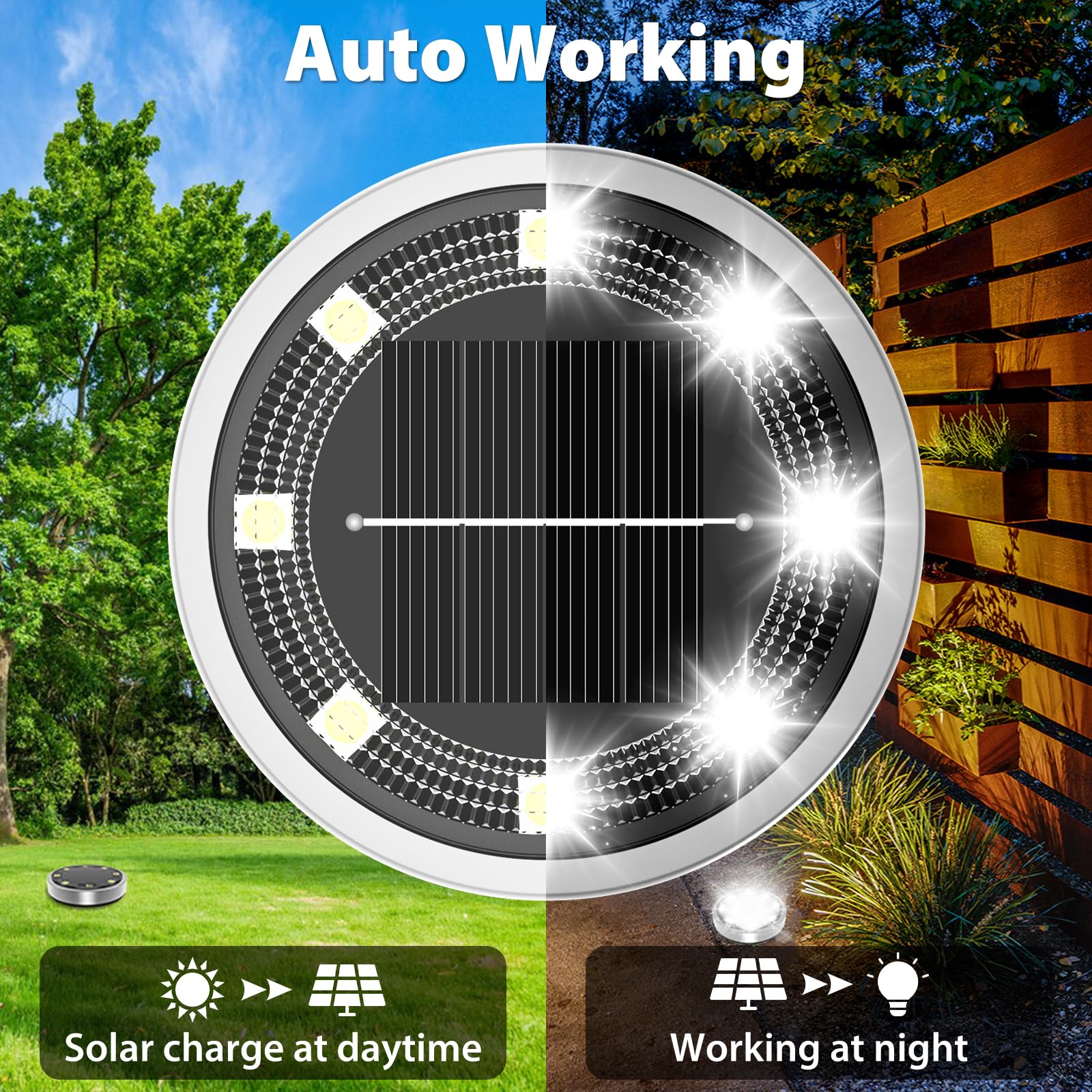 nipify Solar Ground Lights Outdoor, 12 Pack, Waterproof, 8 LED, Stainless Steel & Plastic, Cool White for Yard Garden Walkway