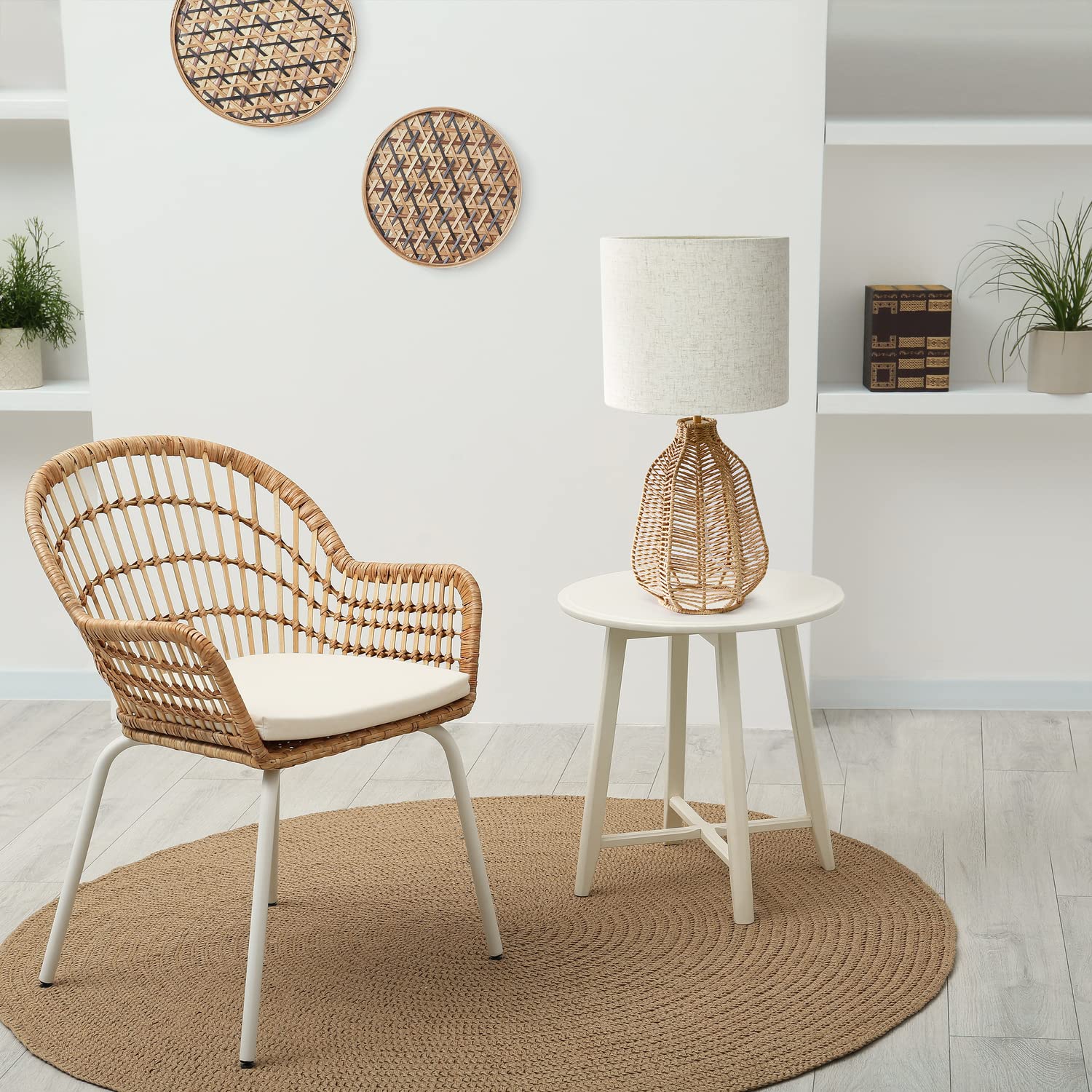 Elegant Designs LT2106-NAT Table Lamp, 21in Tall, Boho Coastal Style, Natural Paper Rope, Light Beige Linen Shade, 10.25x10.25x21
