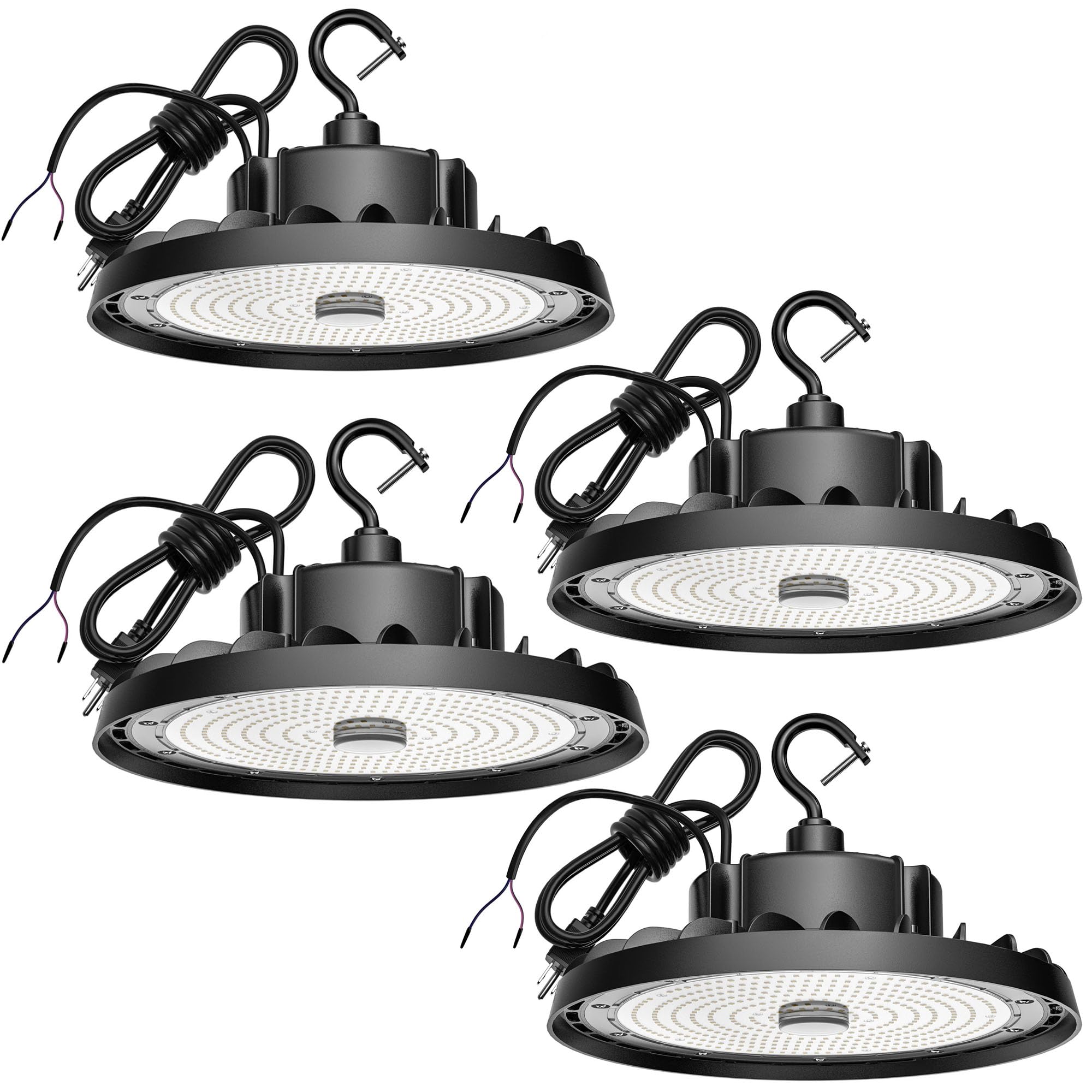 SHINEWOO UFO LED High Bay Light 240W 4 Pack, 36,000lm 0-10V Dimmable 5000K Daylight, High Bay LED Shop Light with US Plug 5 Cabl