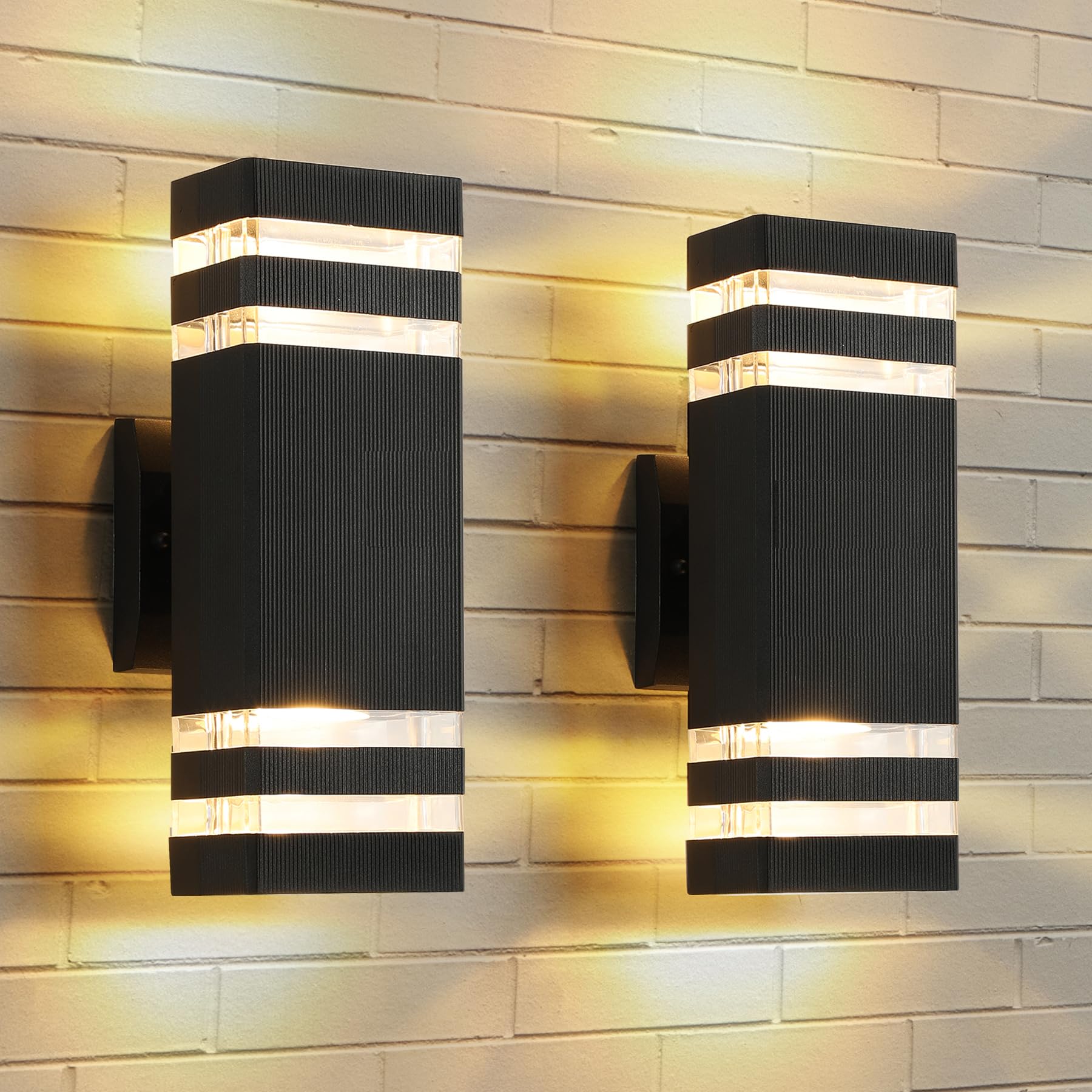 Zsmaiku Ip65 Outdoor Wall Light Fixtures, 3000K Warm White, 2-Pack, Black, 2-Tier