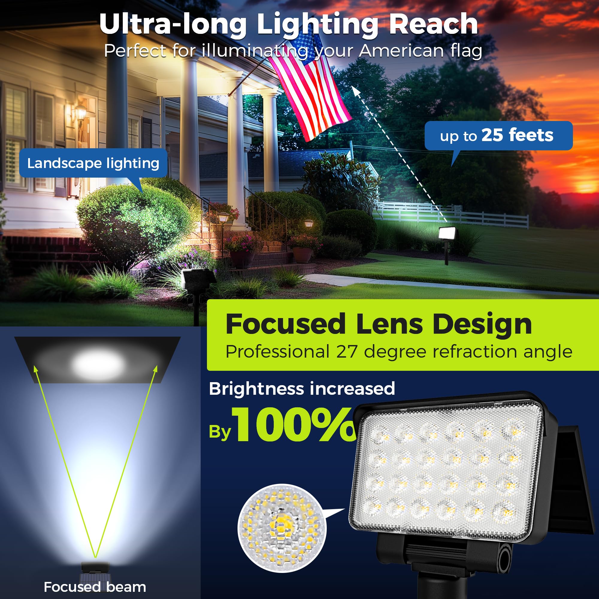 AUDERWIN Solar Spot Lights 6 Pack, Cool White, Waterproof Landscape Uplighting for Flag, Tree, House, Garden - Model 9155