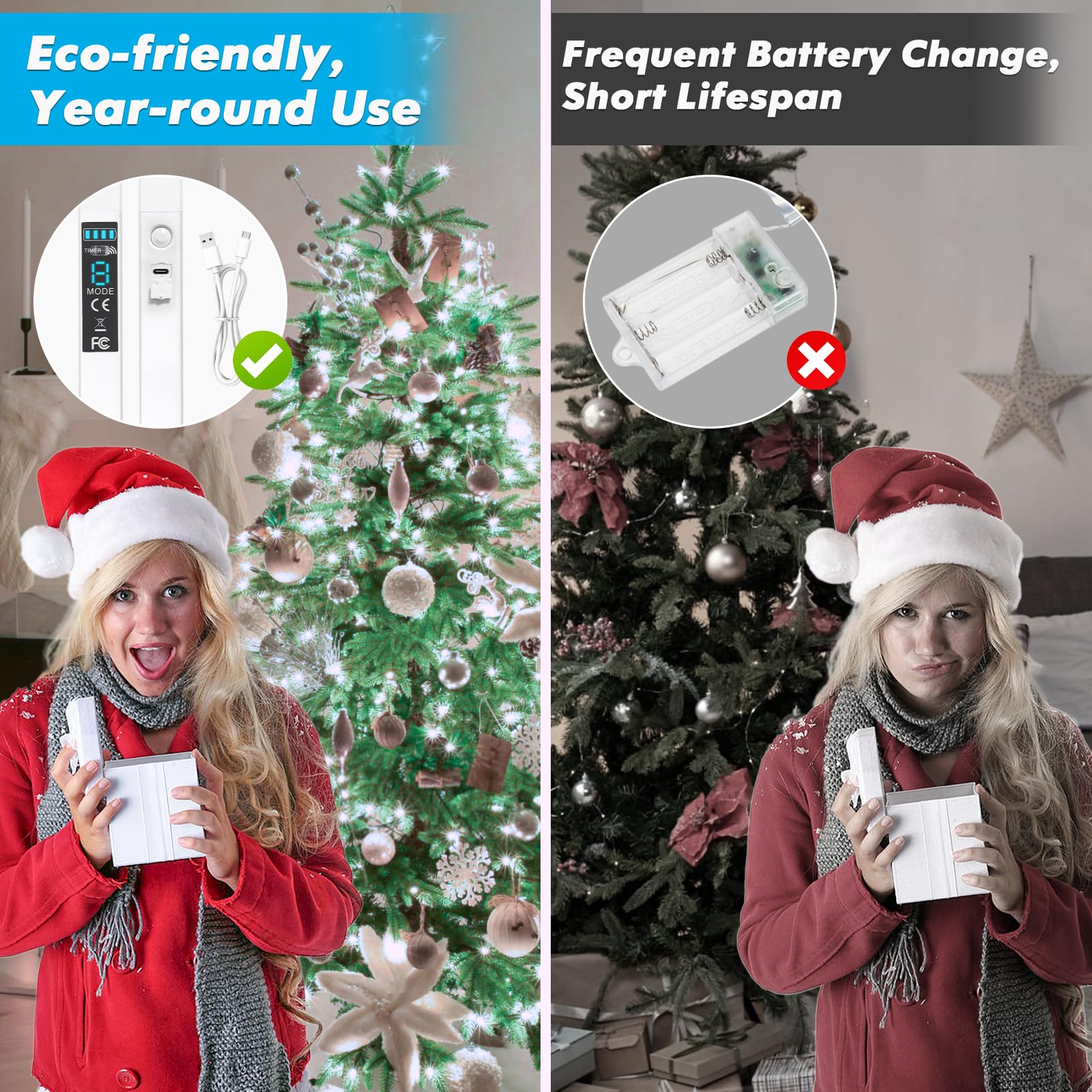 Lakumu Fairy Lights, 132FT Battery Operated, Cool White LED, with Remote & Timer, Model LH-01, Waterproof for Indoor/Outdoor Use