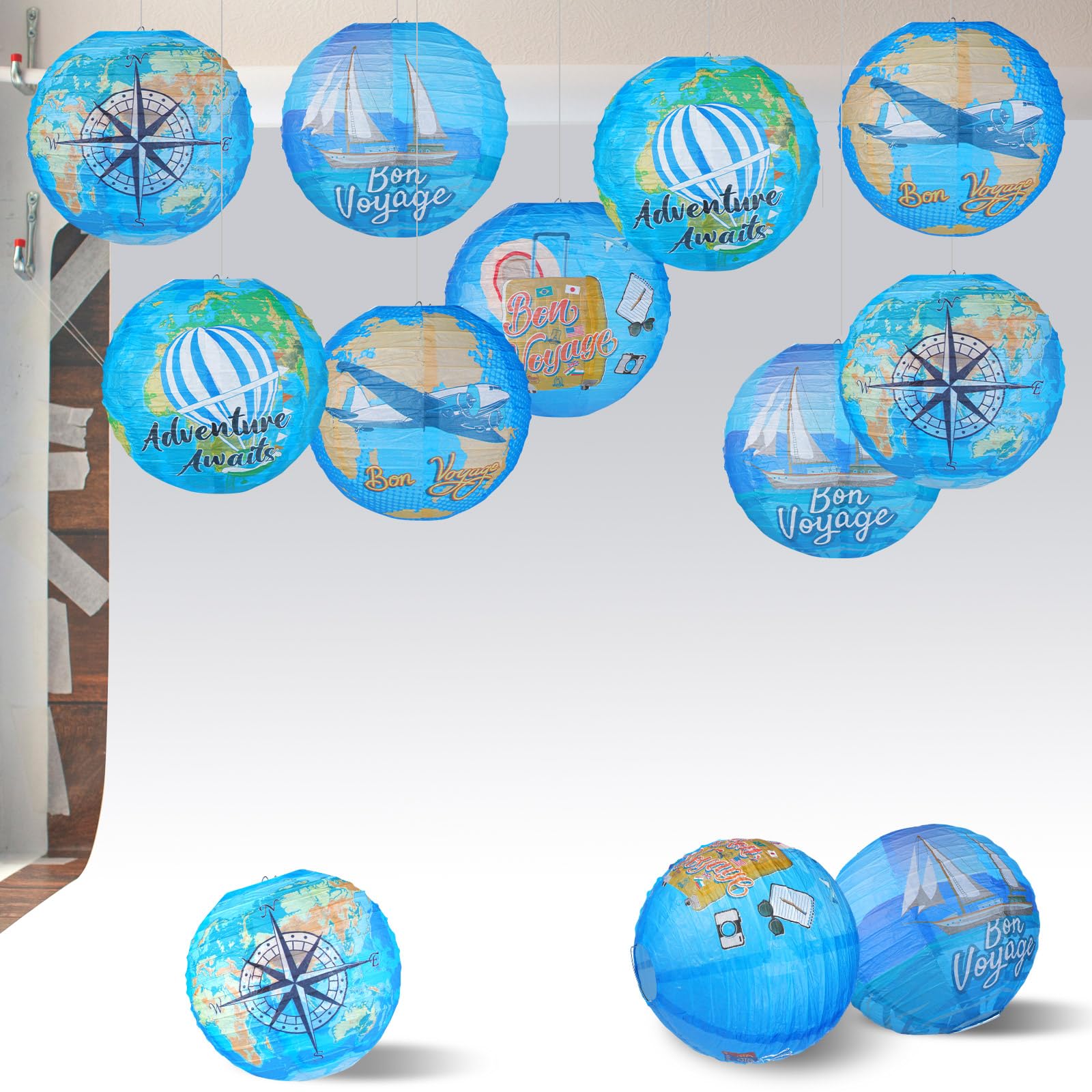 Panelee 12 Pcs Travel Around The World Party Decorations Bon Voyage Paper Hanging Lanterns 8 Inch Adventure Travel Round Paper L