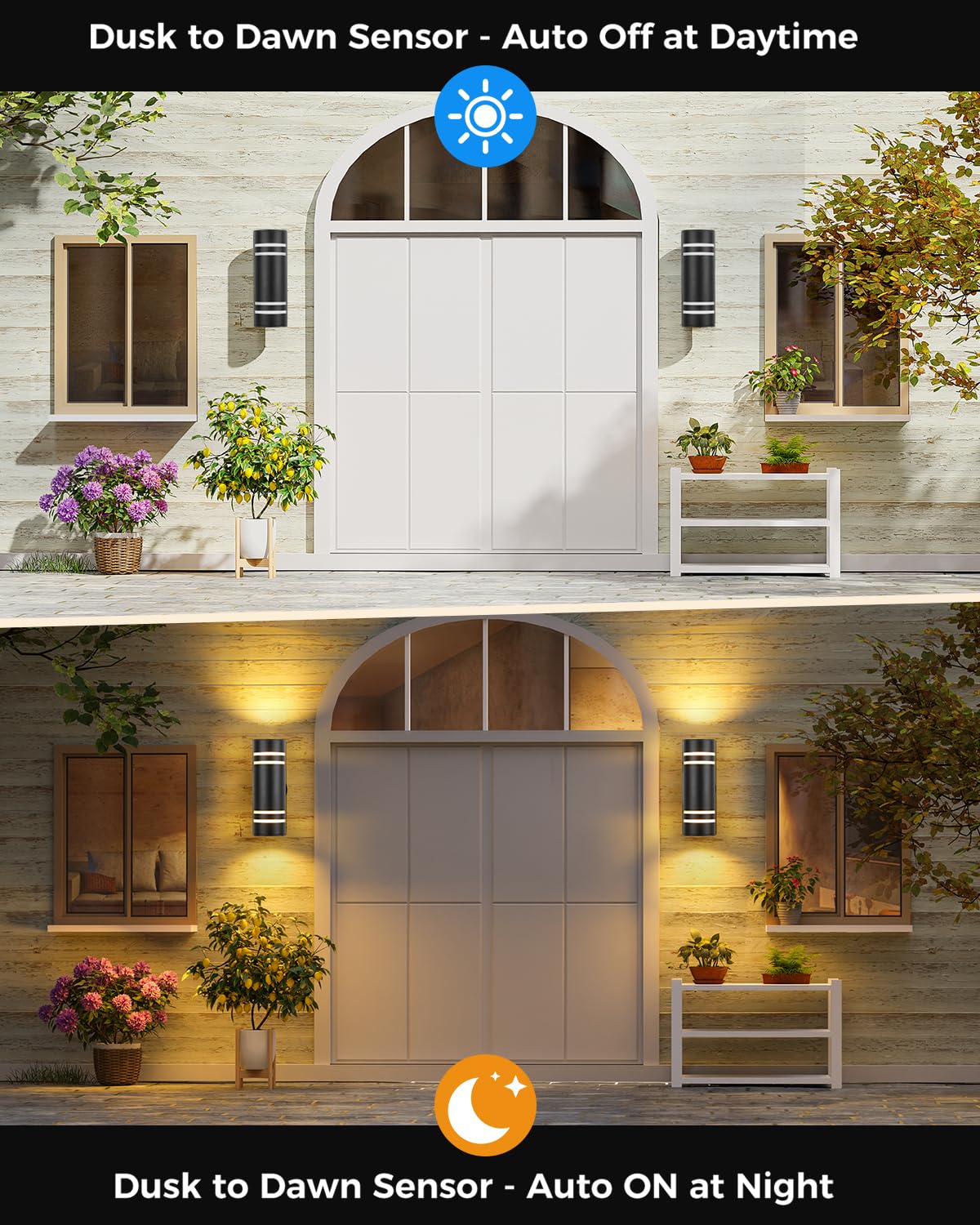 Shimr Dusk To Dawn Outdoor Lighting 2 Pack  Modern Outdoor Wall Lights With Led Bulbs  Matte Black Exterior Lighting Fixtures Wall Mount  Up And Down Outside Lights For House Porch Garage [Etl Listed]