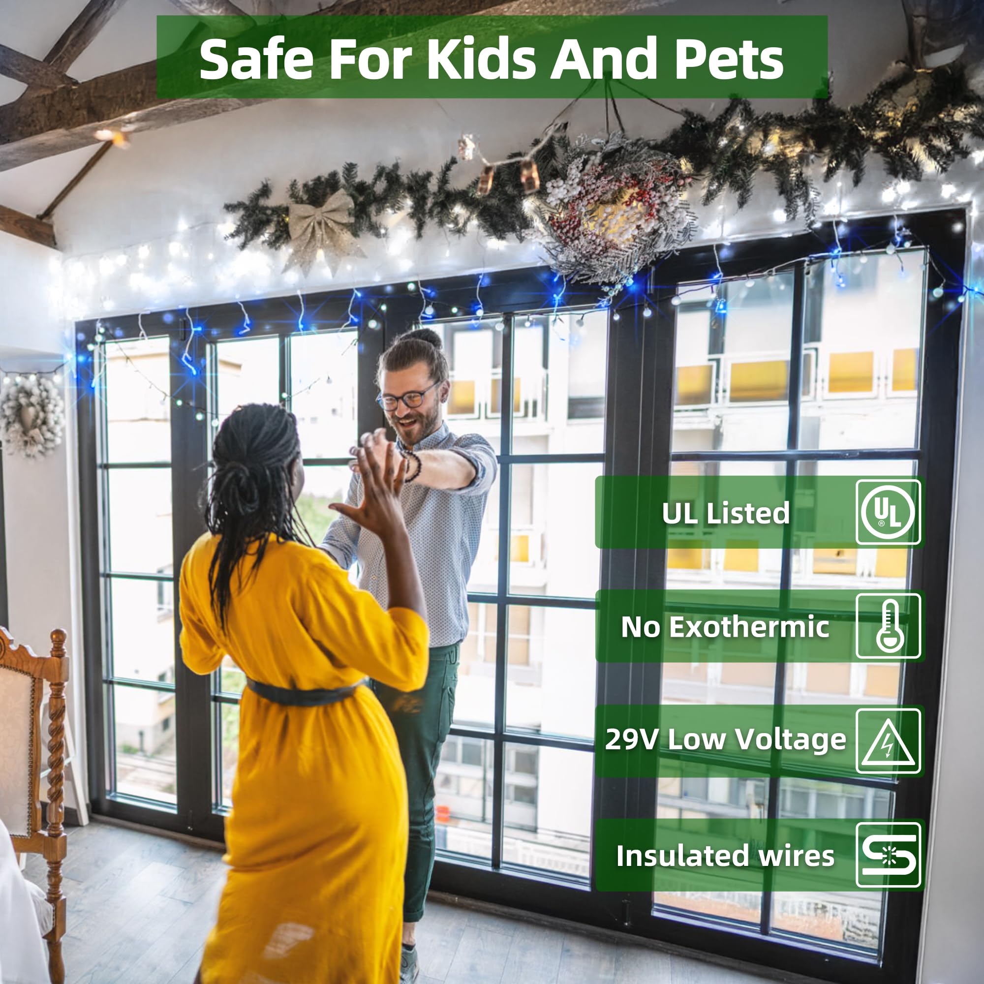 XIKENGSHQ 648 LED Outdoor Christmas Lights, 66ft with 144 Drops, Waterproof, 8 Modes, Blue & Cool White