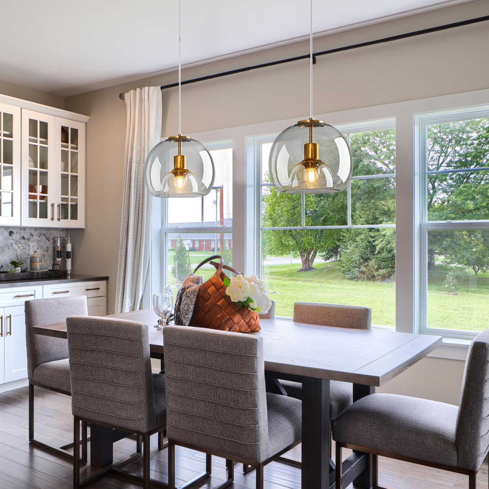 LBSQJ Clear Glass Pendant Light Fixture - Modern Globe Design, 9.84 in, Gold Accent, Ideal for Kitchen Island, Bedroom, Dining Room