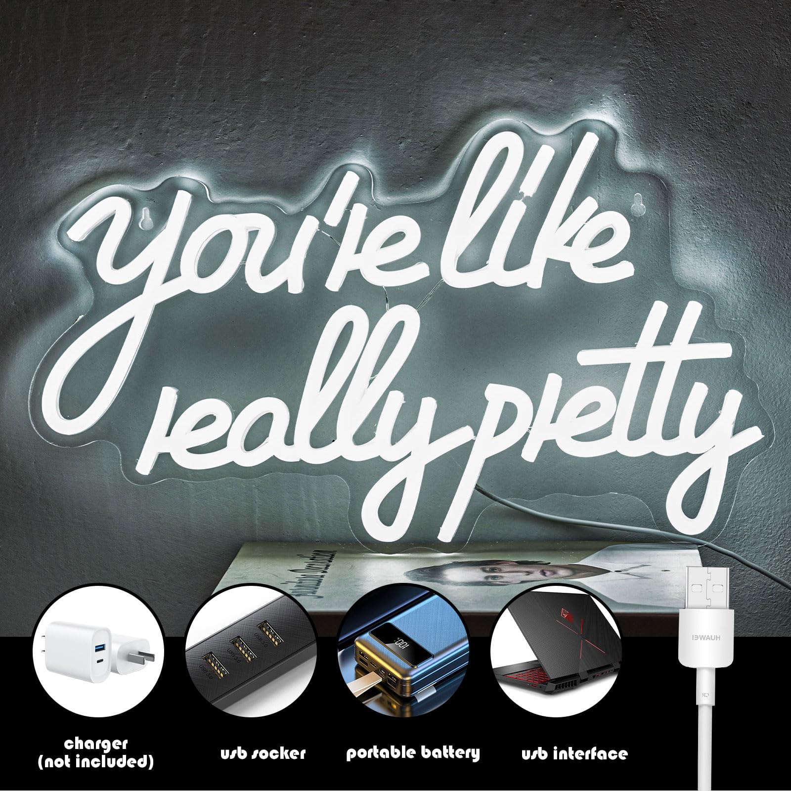 Gevbay Neon Wall Sign Light, Dimmable USB Powered, Ice White, 15.75 x 9.84 inches, Model GC-2401017