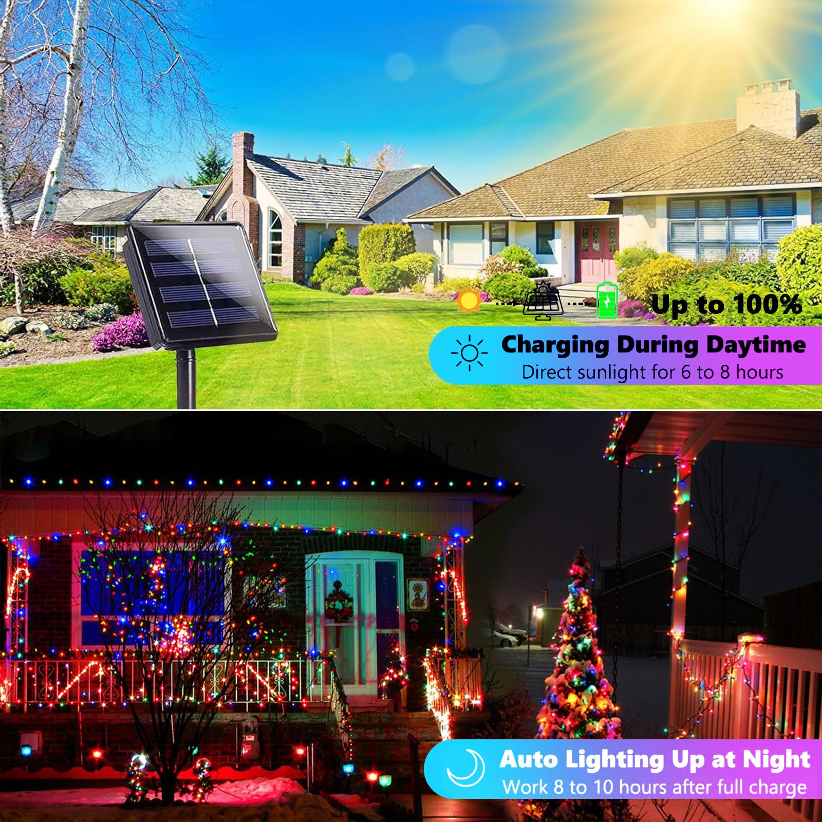 Upgraded 4 Pack 160Ft 400 Led Solar Christmas Lights Outdoor Solar String Lights With 8 Lighting Modes Waterproof Solar Fairy Lights For Garden Yard Patio Christmas Tree Decoration (Multicolor)