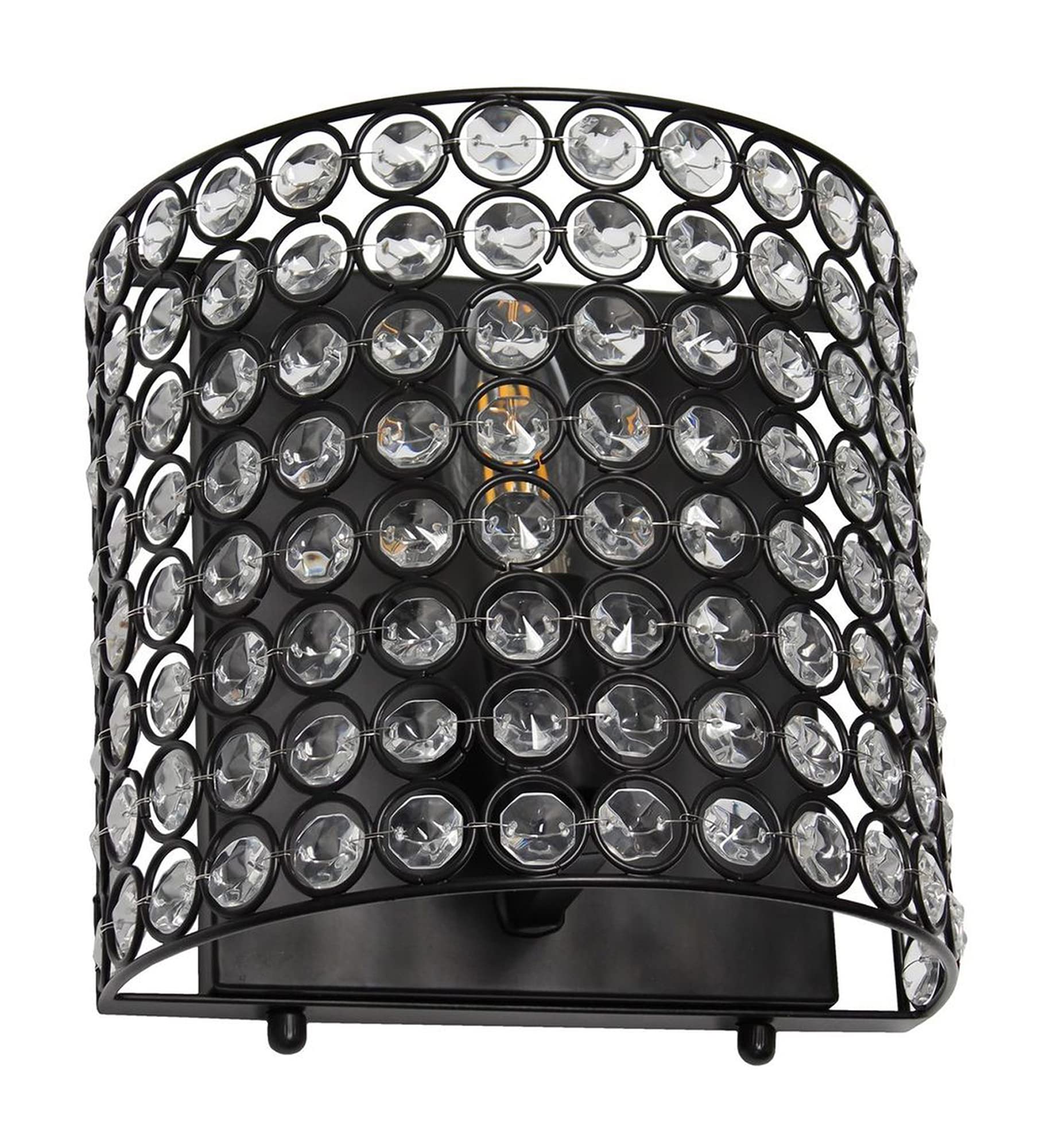 LALIA HOME Wall Sconce Lighting Fixture, 1-Light, Crystal & Metal, 8in x 4.75in x 8.25in, Black, Model LHW-2000 Family