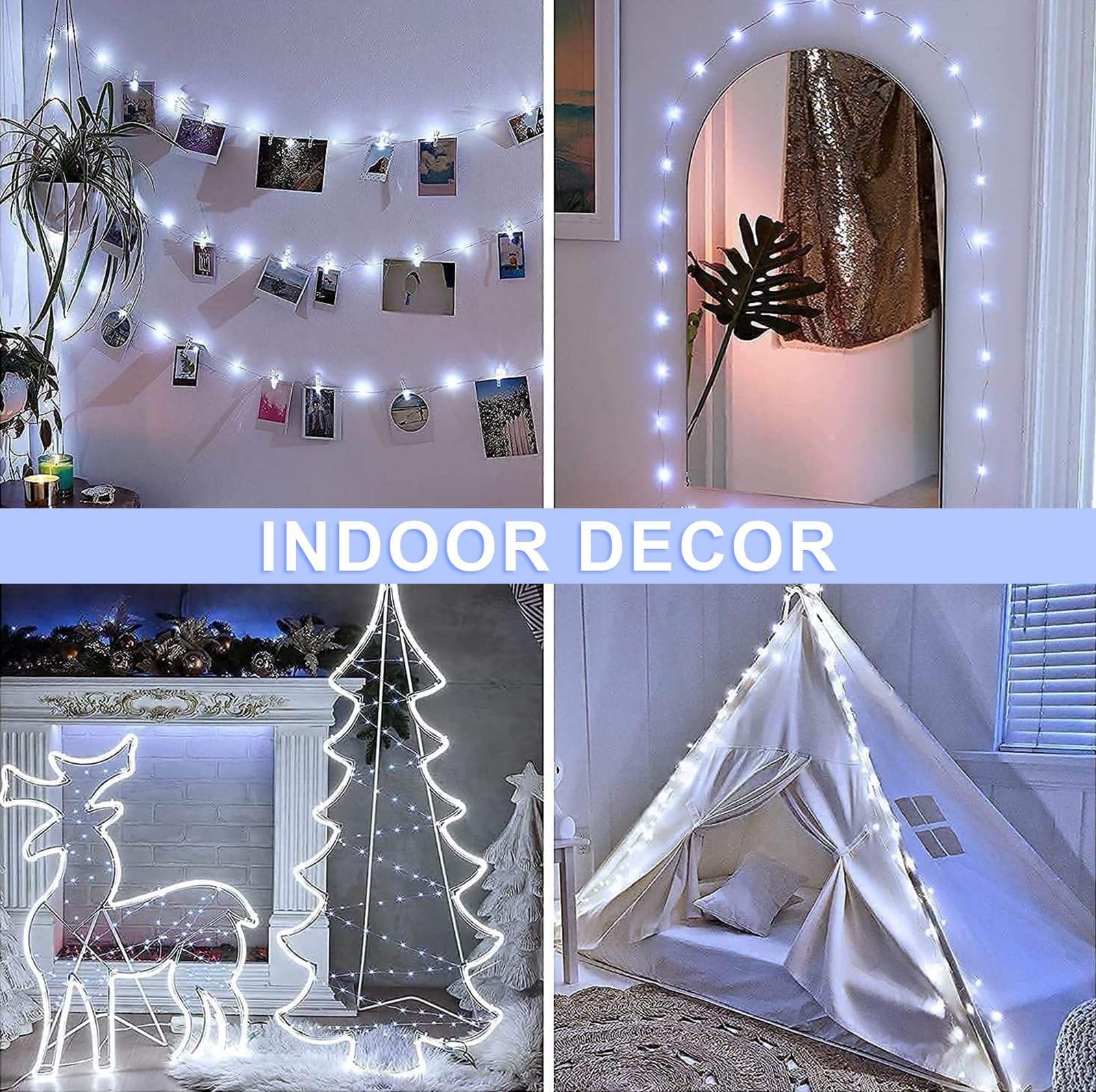 JMEXSUSS 2 Pack 100 LED White Fairy Lights, 66ft Battery Operated Twinkle Lights with Remote, 8 Modes for Indoor Outdoor Decor