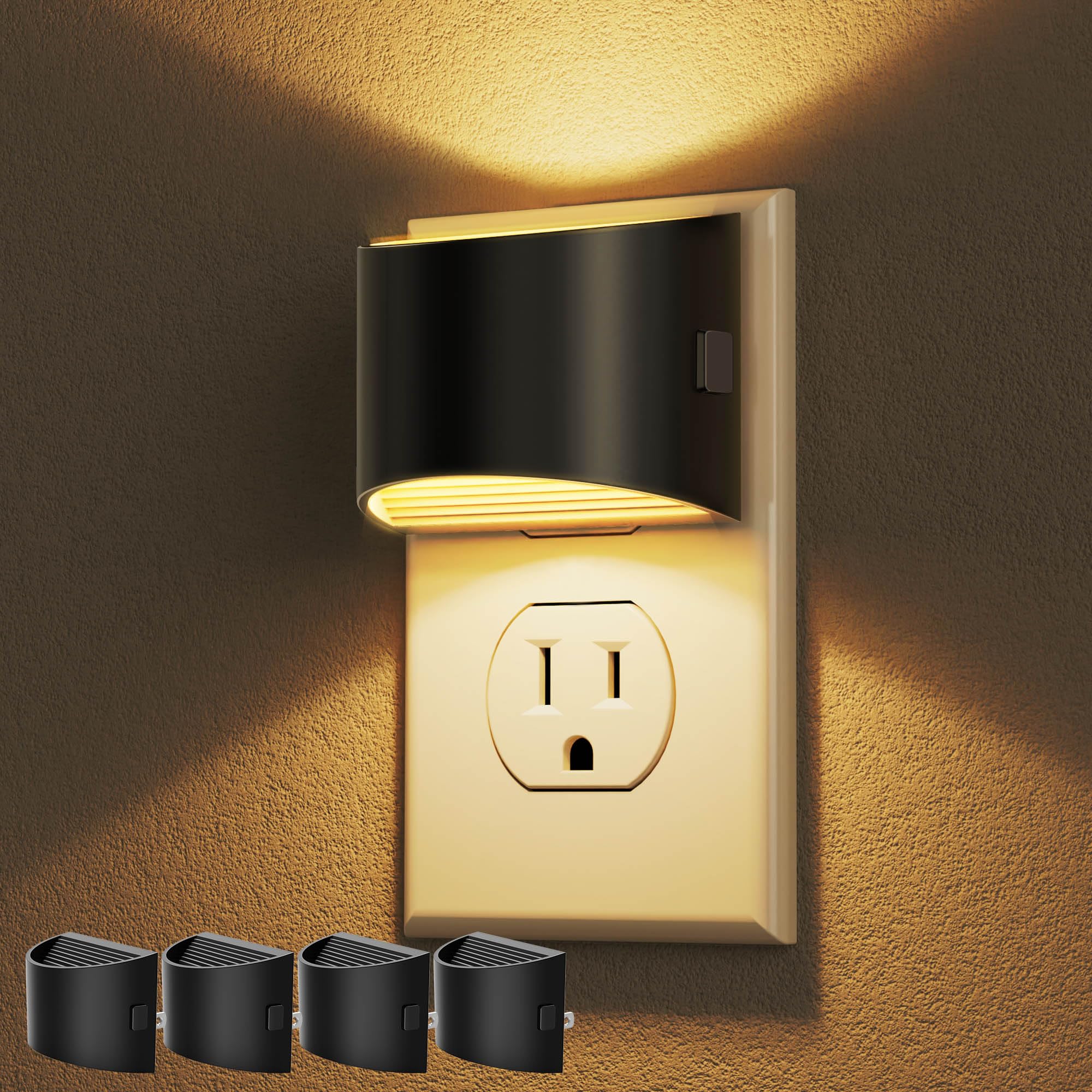 DORESshop LED Night Light - Dusk to Dawn Sensor, 3 Level Brightness, Warm White, 4 Count, Plastic, Ideal for Bedroom, Bathroom, Hallway