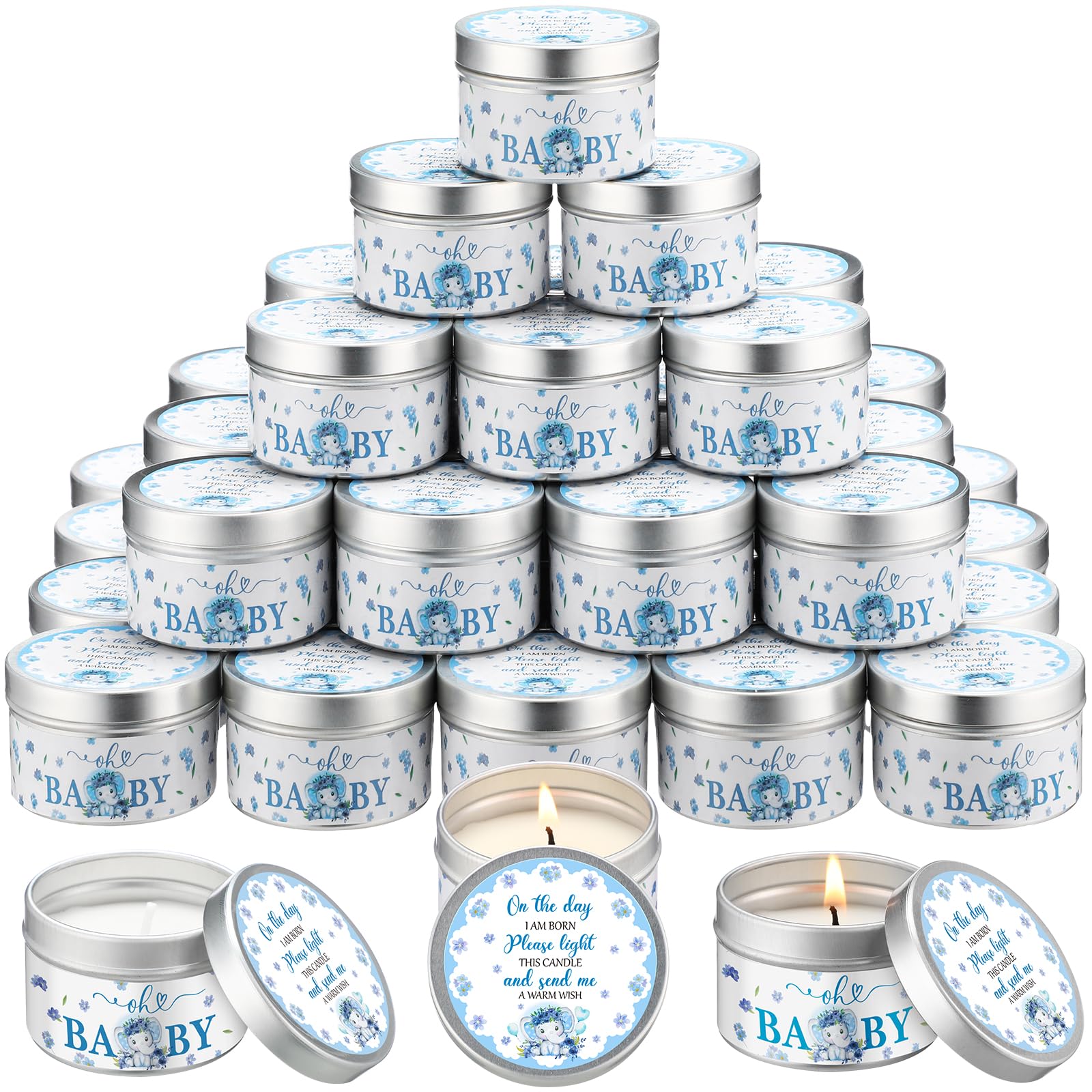 Threlaco 50 Pcs Baby Shower Party Favors Candles Lavender Scented Gender Reveal Gifts Bulk Candles for Favors Baby Shower Rustic