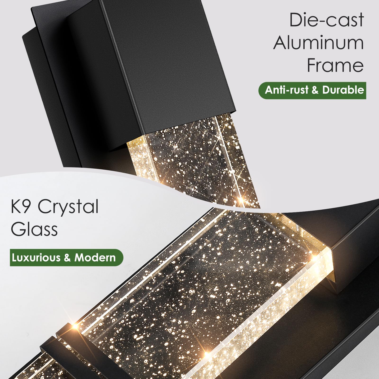 Beslowe Waterproof Outdoor Wall Light With Crystal Bubble Glass, 10W Led Porch Lanterns