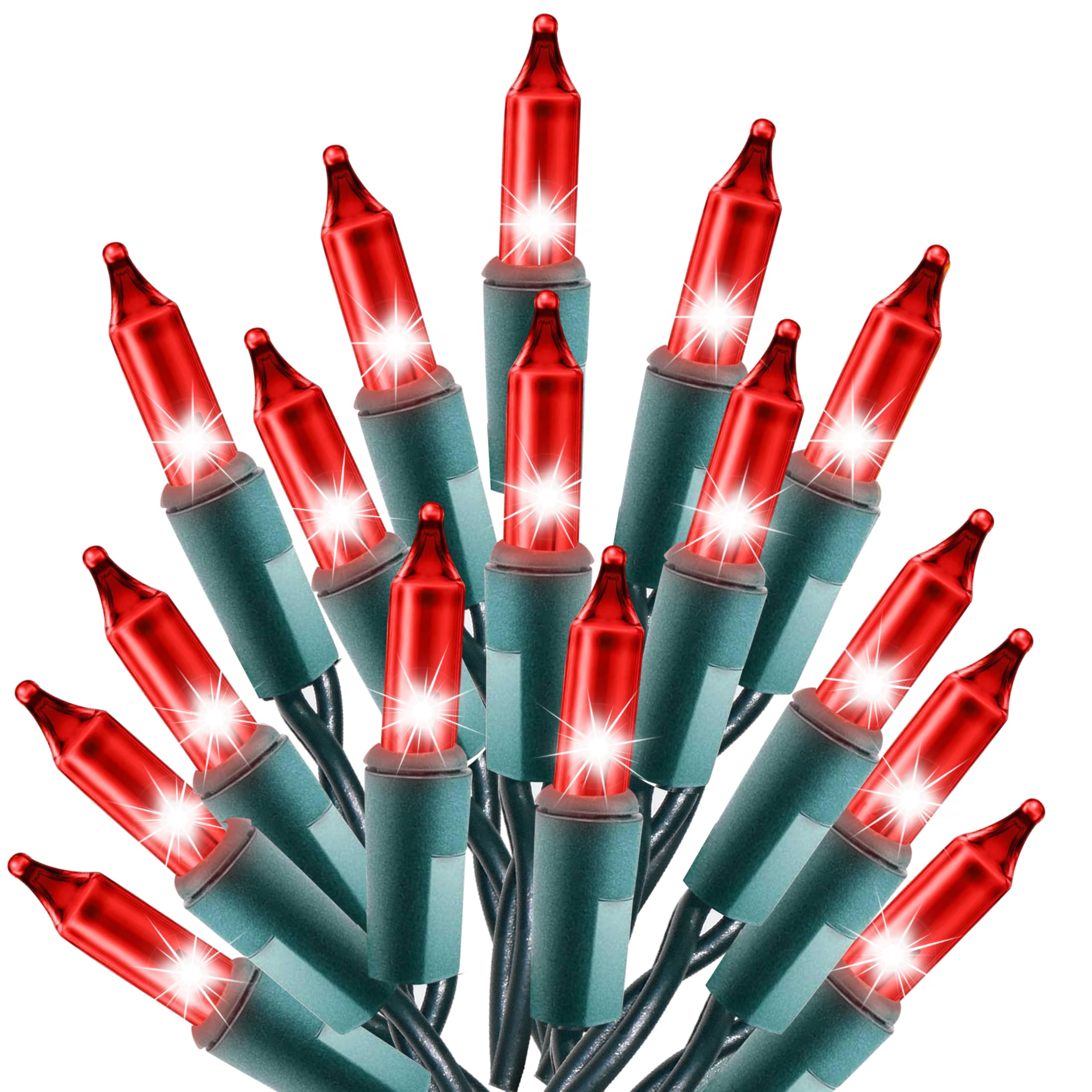 Holiday Essence Christmas String Lights - 100 Count Red Lights, 20.6 Feet Long, Green Wire for Indoor & Outdoor Décor