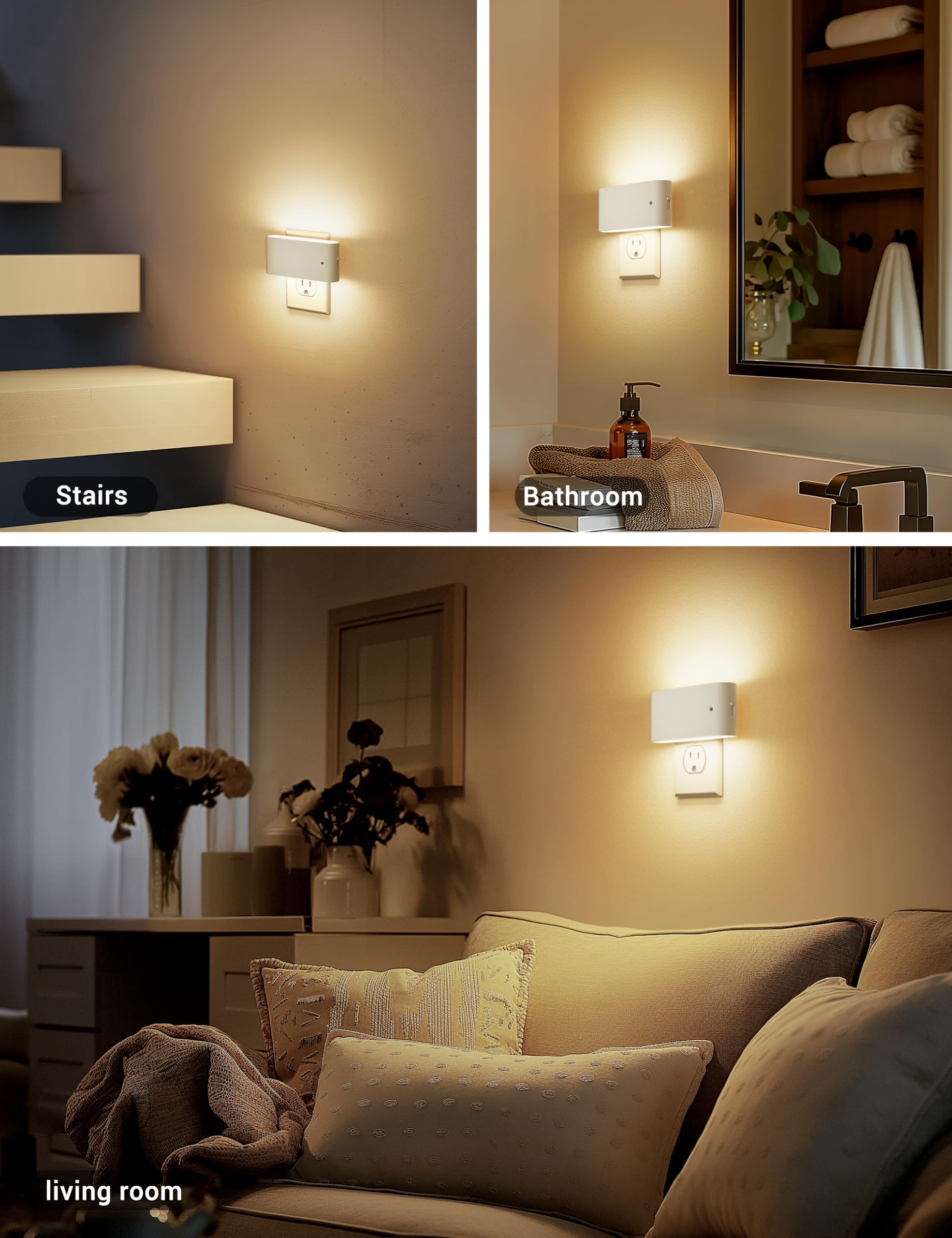 JandCase LED Night Lights Plug-in, Dimmable Warm White, 3000K Soft Glow, Dusk to Dawn Sensor, 2 Pack, Model C-GY11802WHUS-