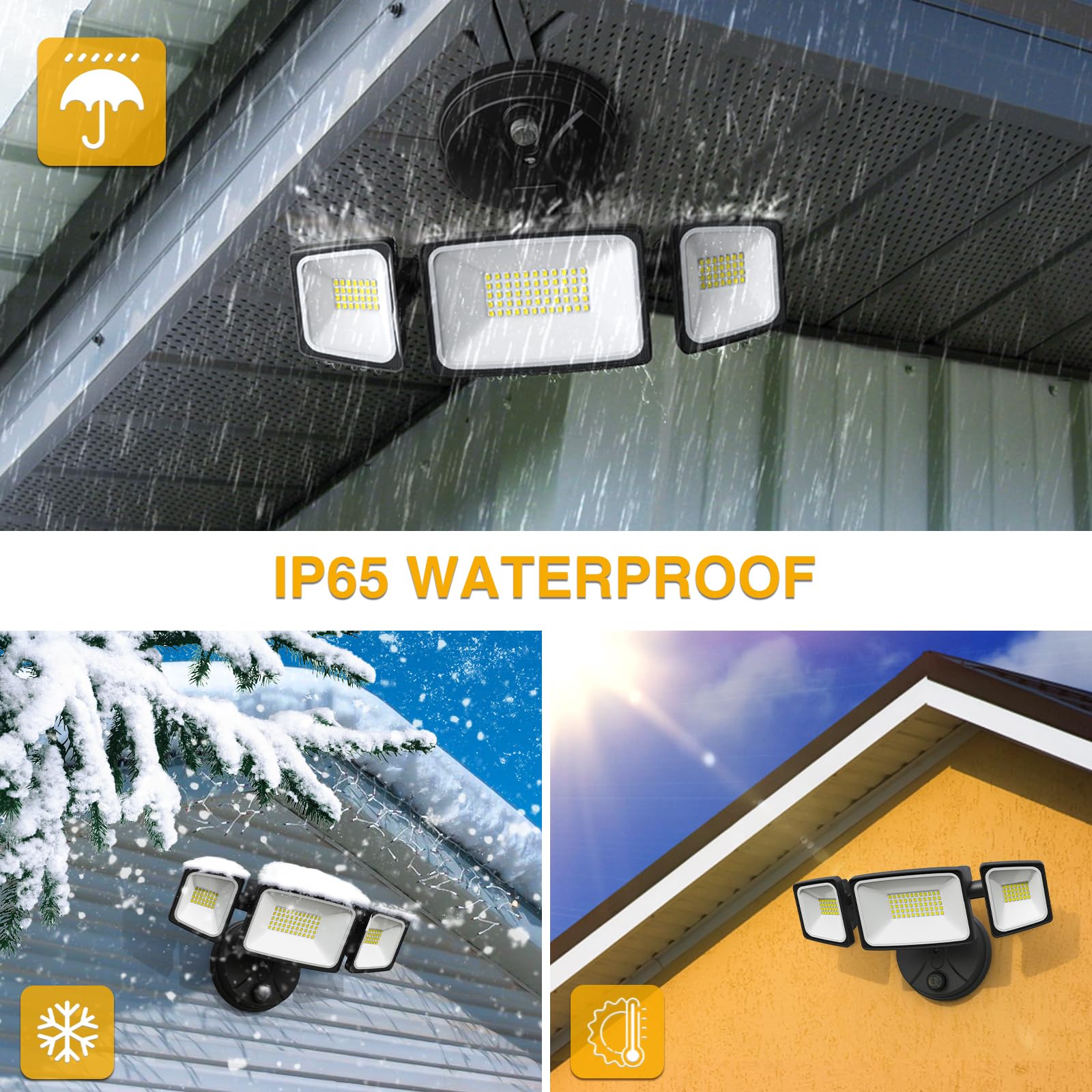 Onforu 60W Dusk to Dawn Outdoor Security Lights, 6000LM, IP65 Waterproof, 3 Adjustable Heads, Black, Model BDB60D-3