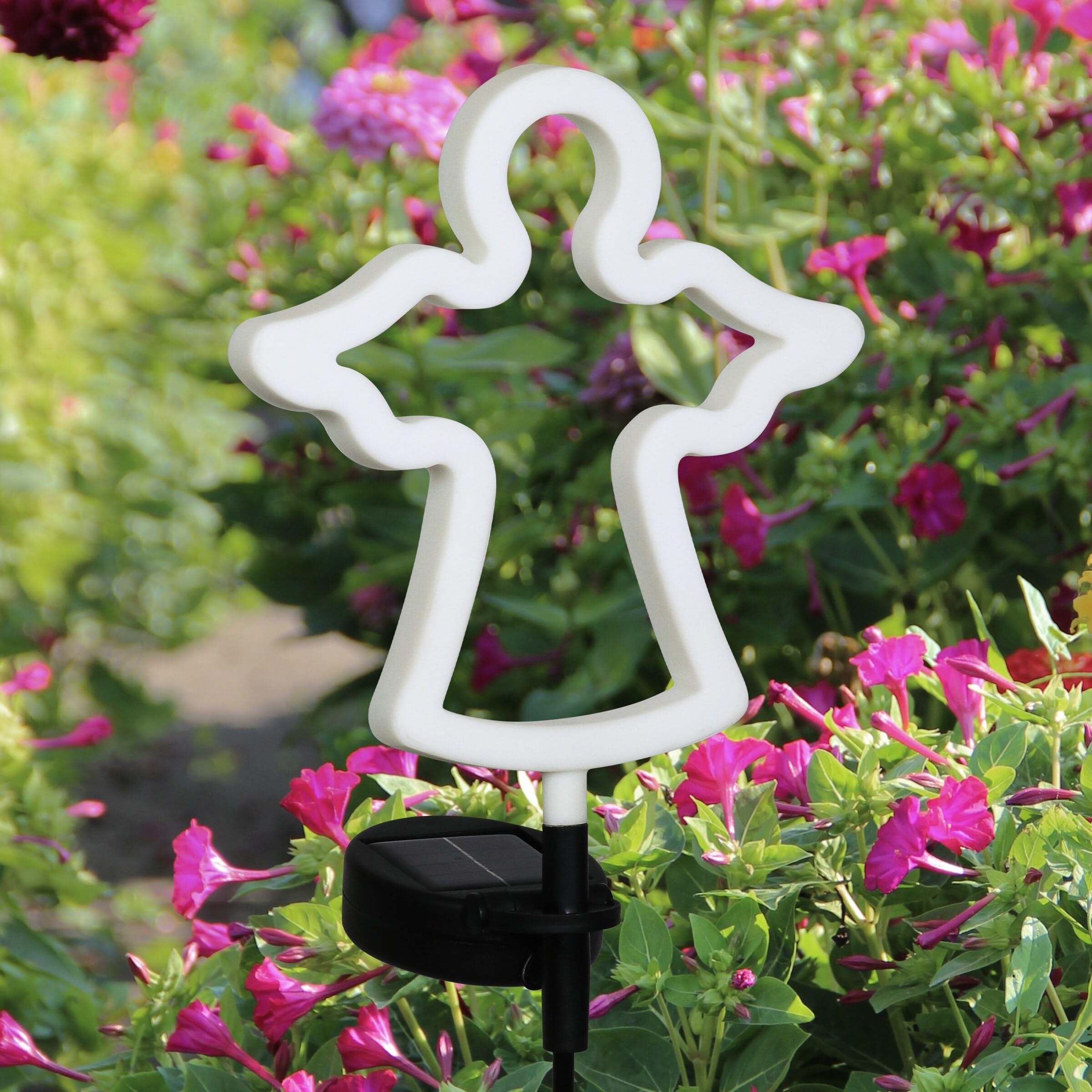 Exhart Garden Solar Lights Decorative Angel Stake LED 9.5x34.5 Inch Plastic White Outline Model 19069-RS