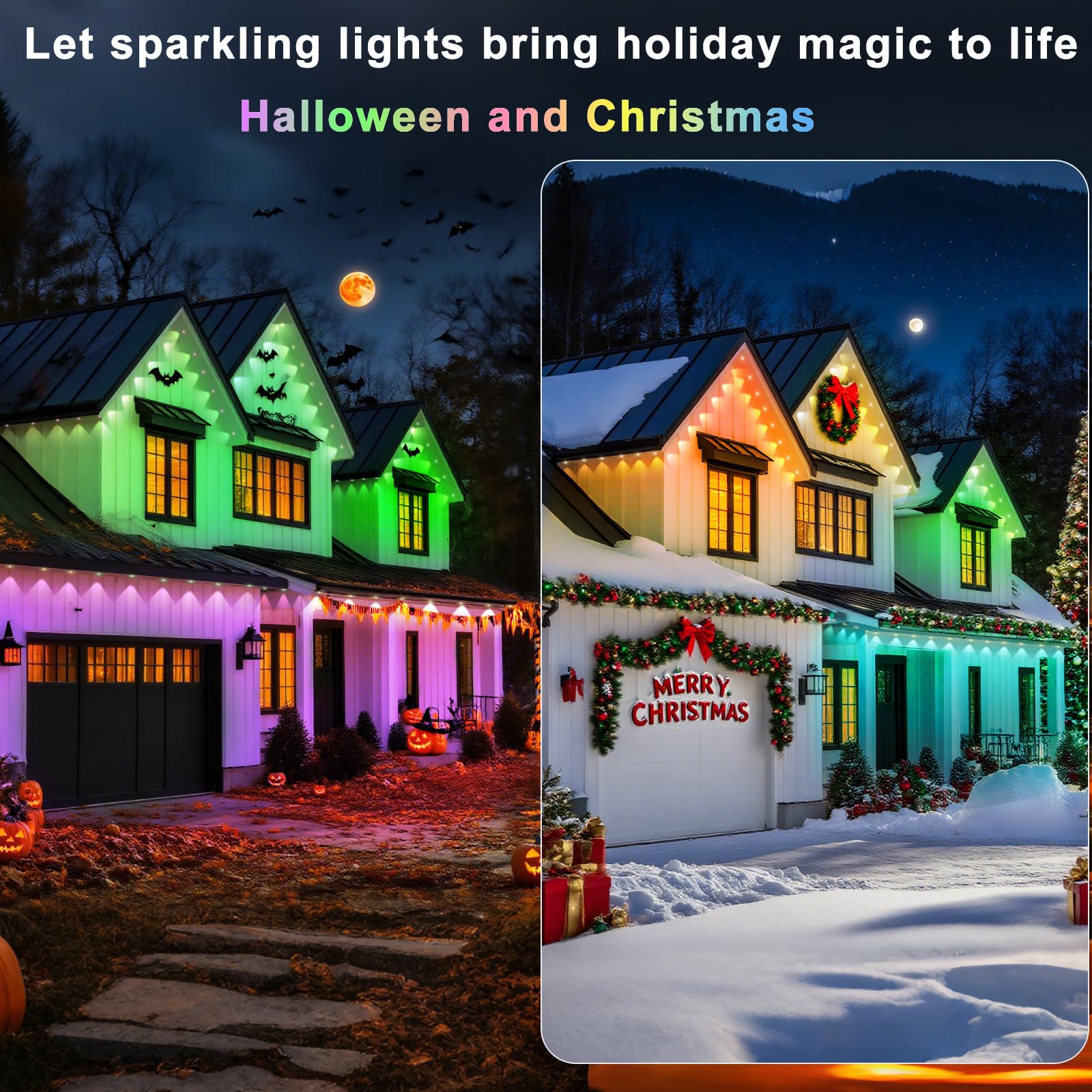 YIBULAYIN 400FT Smart RGB Outdoor Lights, Waterproof LED Eaves Lighting, App/Remote Control, Multicolor, Model X50