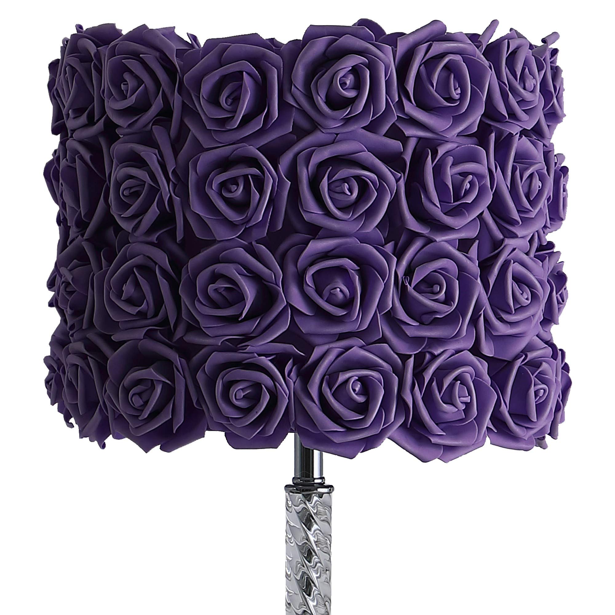 Benjara Bm231815 Bloom Roses Drum Shade Table Lamp With Twisted Acrylic Base, Purple