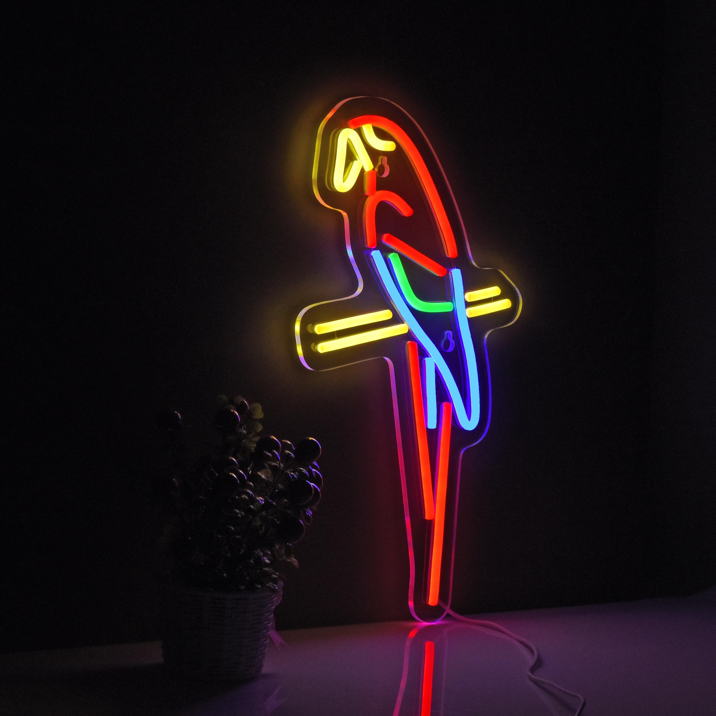 Roouneon Led Neon Wall Sign - Colorful Parrot Art, Usb Powered Acrylic Décor Light