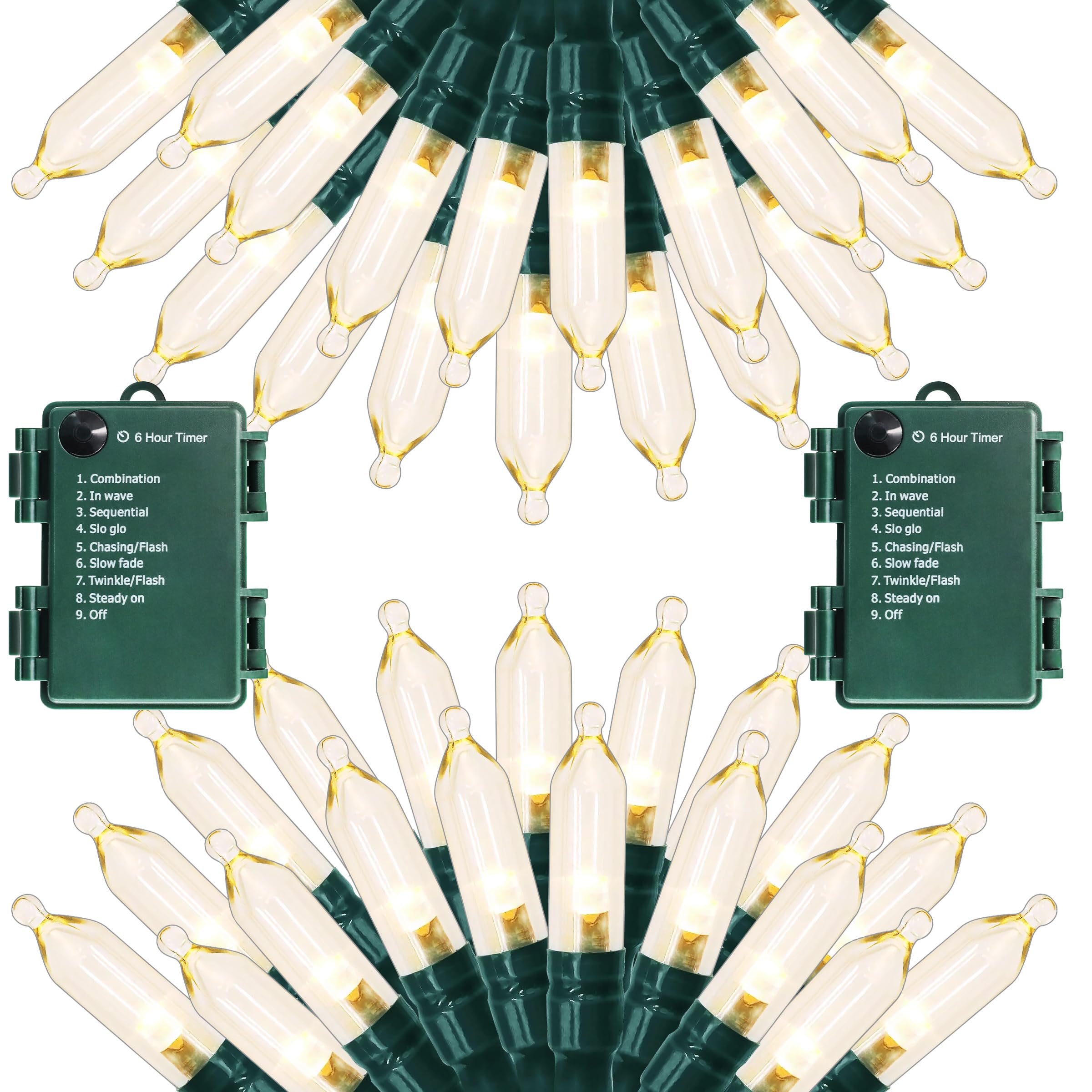 AMMAKER Battery Operated Christmas Lights, 80 LED, 28Ft, Waterproof, Warm White, 2 Pack