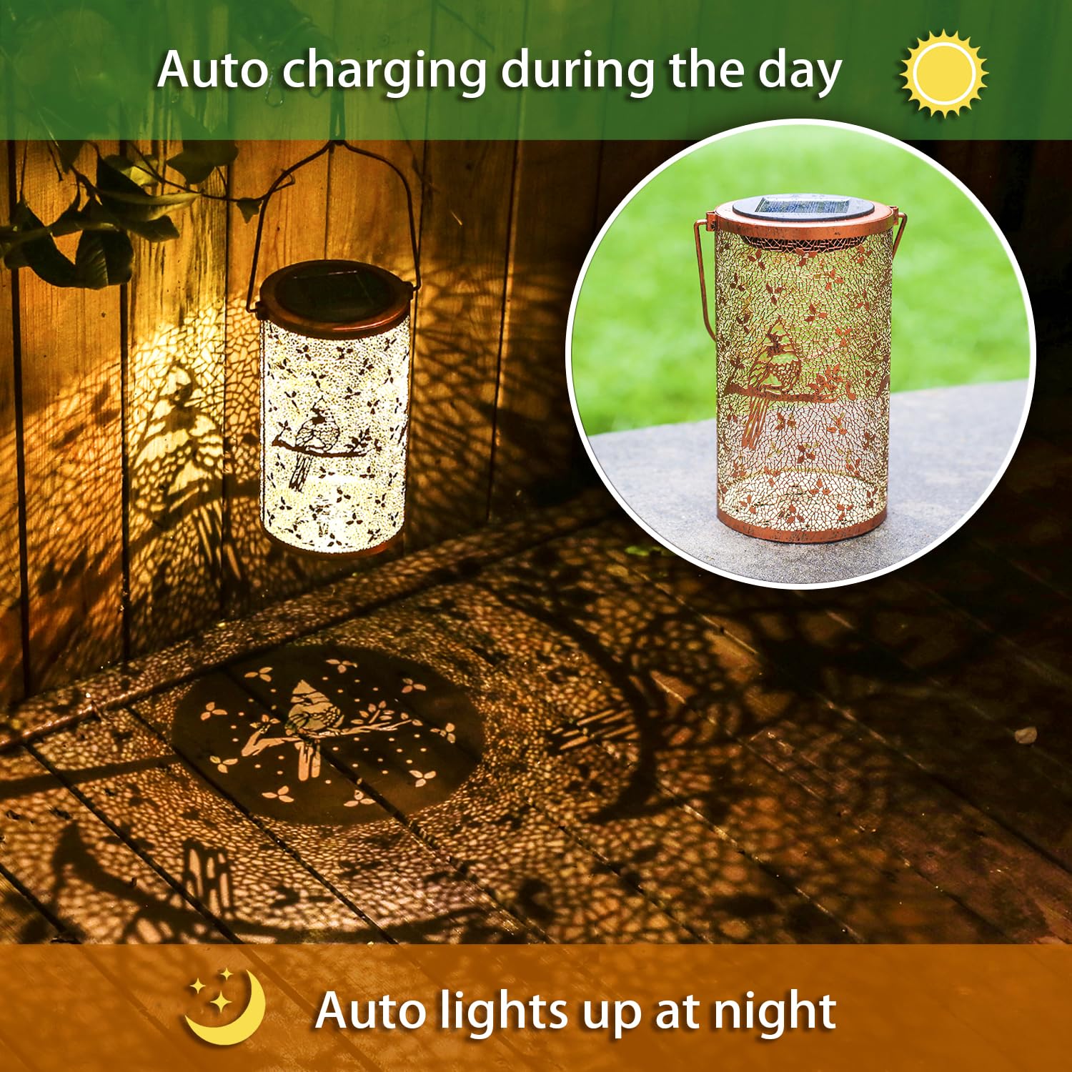 Cardinal Solar Lanterns Outdoor Waterproof Hanging Solar Lights Cardinal Gifts For Women Men Metal Bird Decorative Led Lanterns