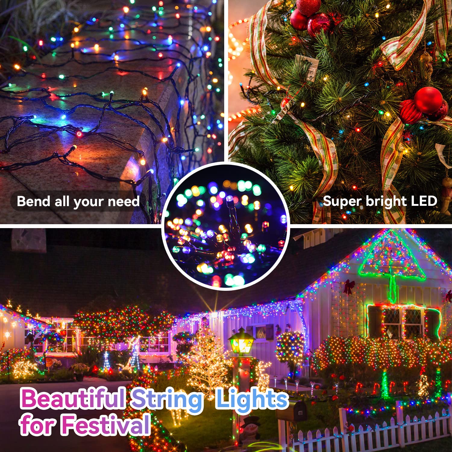 Sukesou Halloween String Lights 33Ft 100Led Blue Fairy Lights For Indoor Outdoor Waterproof Remote Timer Black Wire String Lights For Hanging Garden Party Holiday Halloween Décor