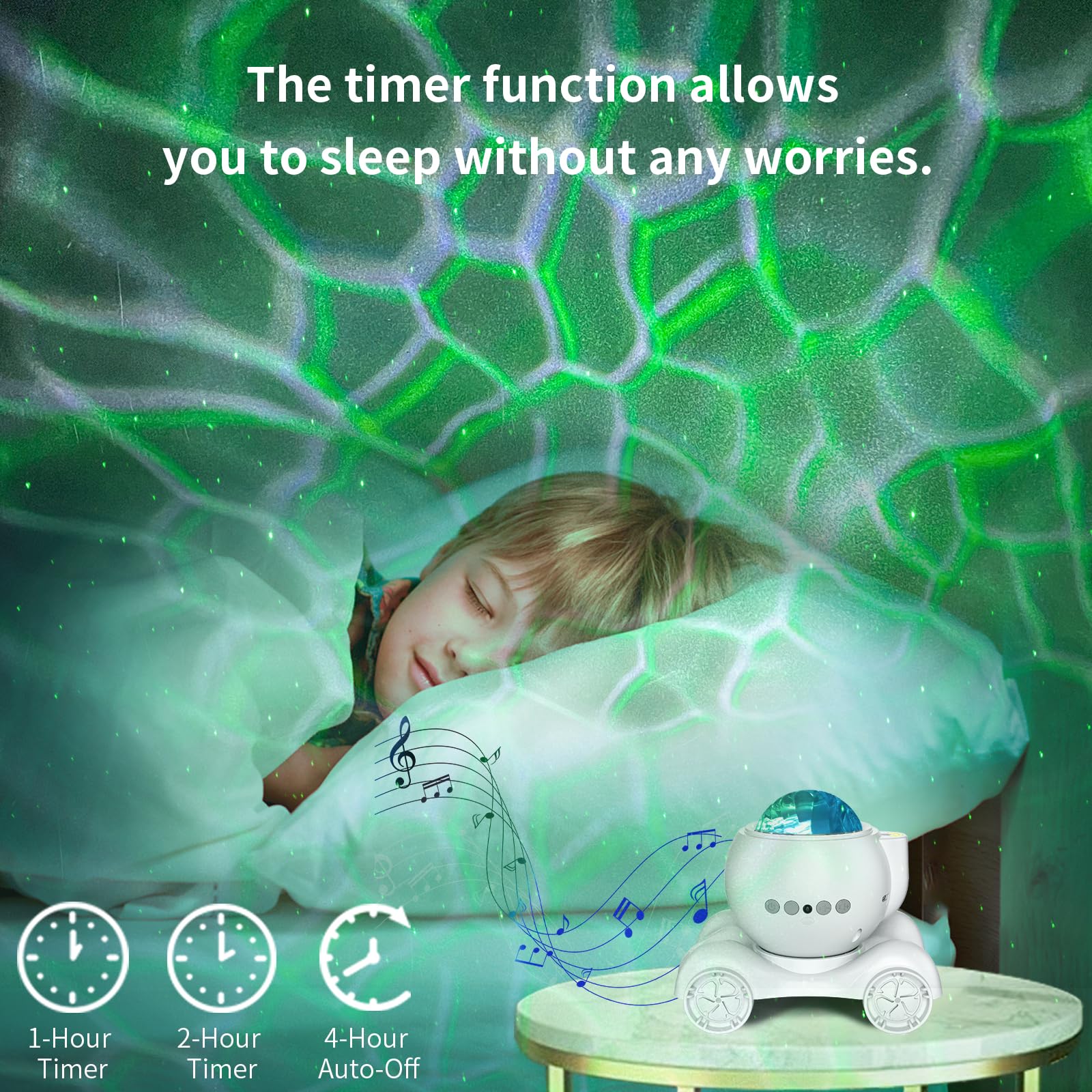 ENOKIK Star Projector with Bluetooth Speaker, 8 White Noises, Aurora Nebula Lamp, White, Model HJ-XKD05 for Home Decor and Relaxation