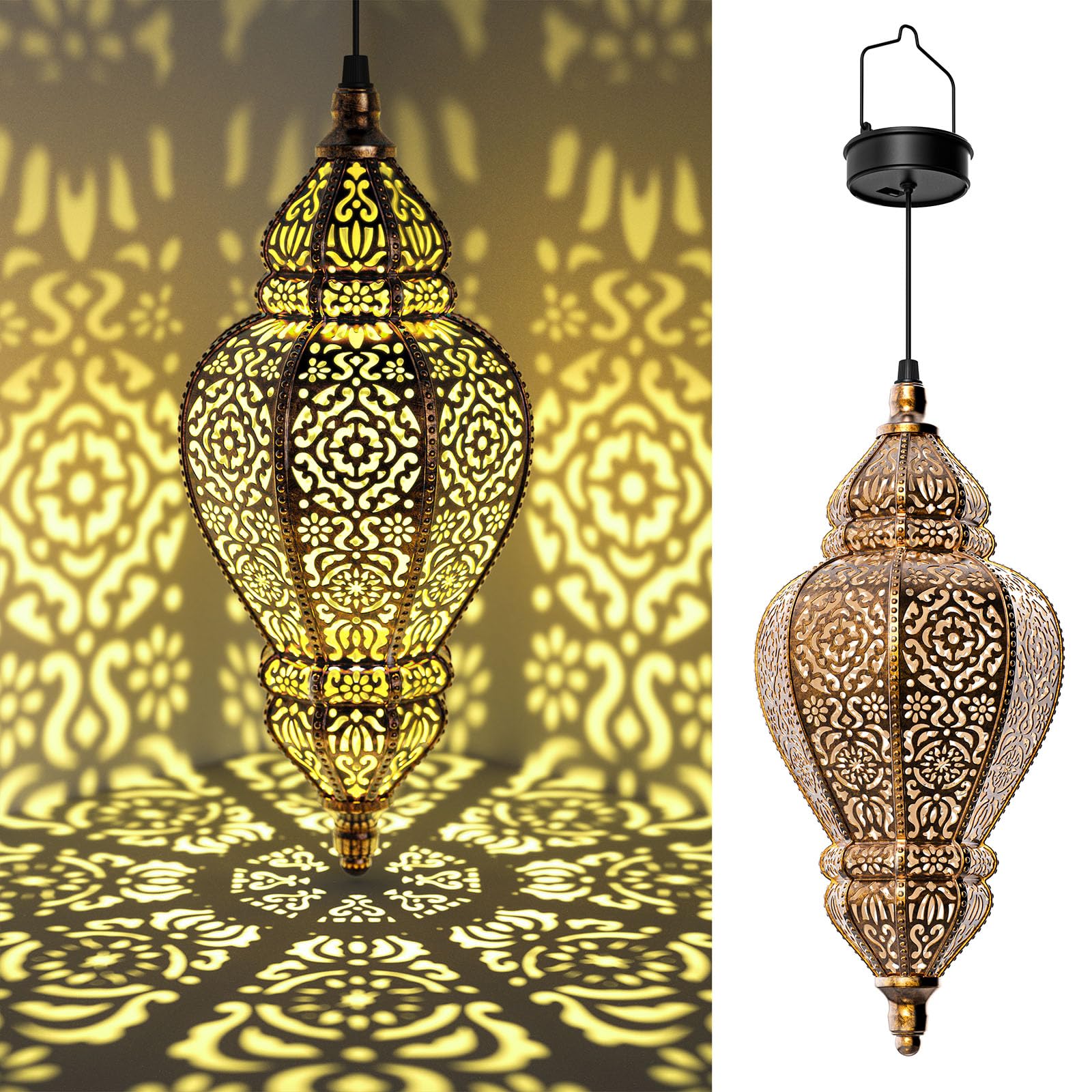 Hapjoy Moroccan Hanging Solar Lights Outdoor Lantern Bidirectional Availabili Garden Decor Waterproof Plastic Gold Decorations f