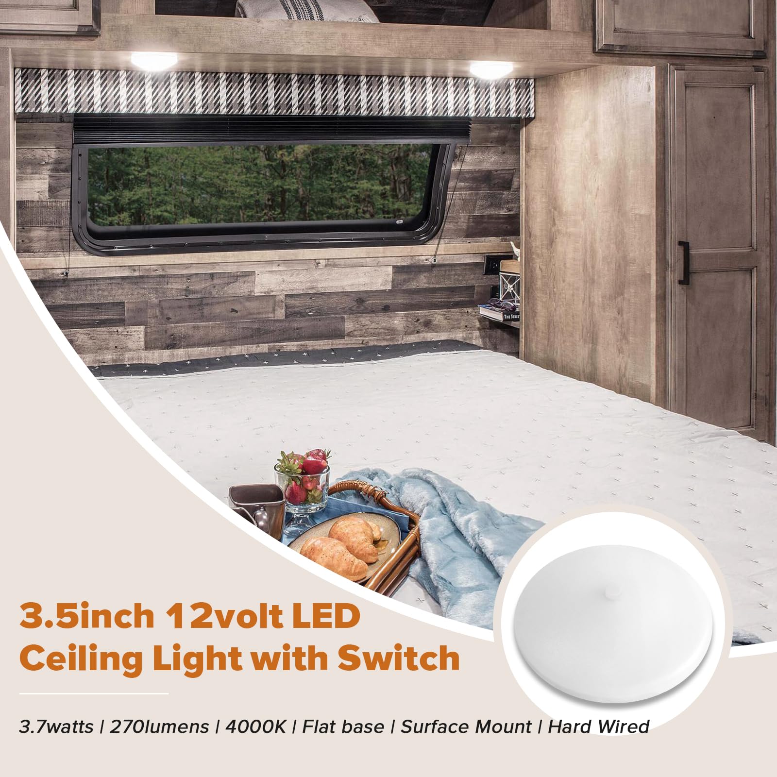 Dream Lighting RV Interior LED Dome Ceiling Light, 12V, 3.5inch, Aluminum, 4000K White, Pack of 4, Model 0016273-C4