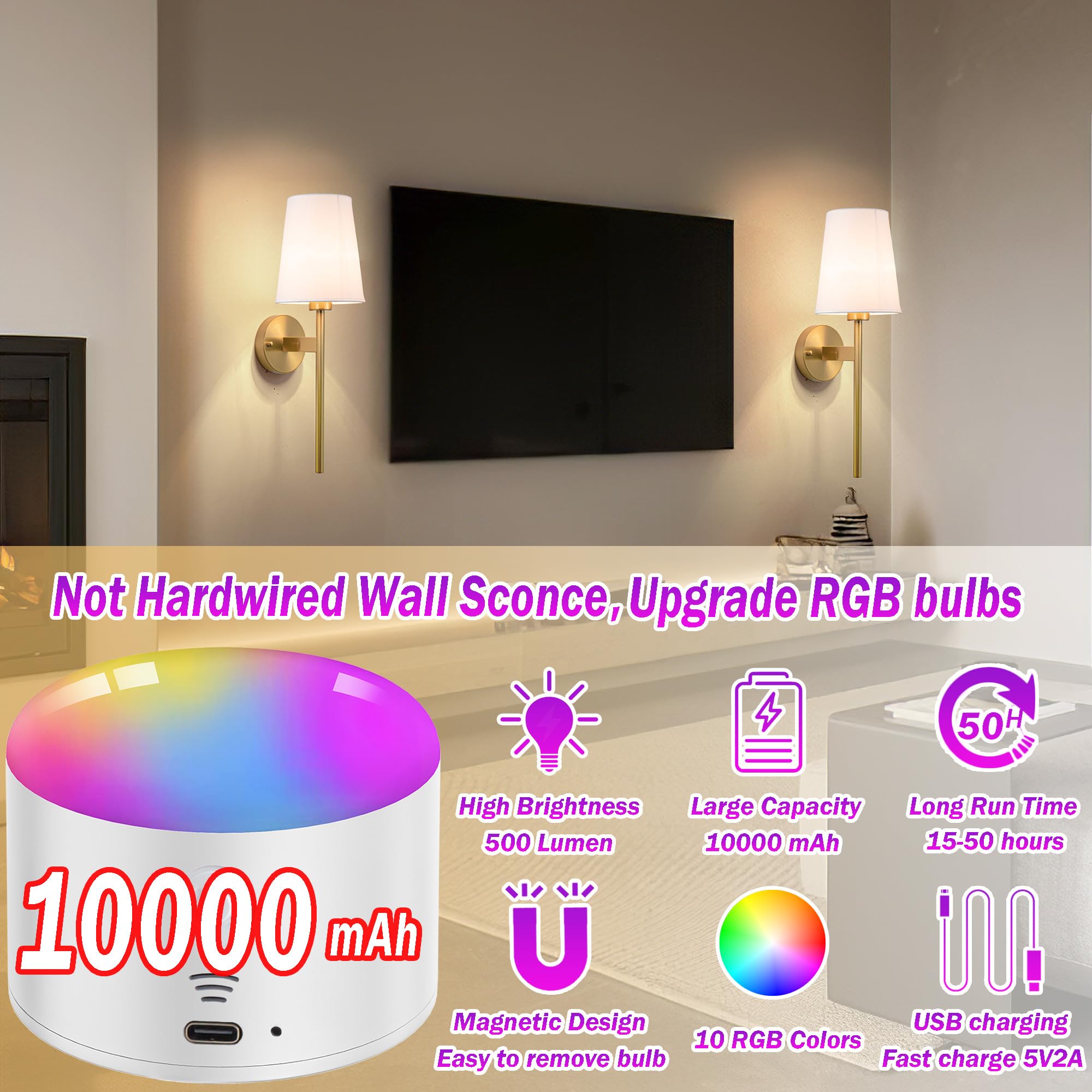 Battery Operated Wall Sconce With Remote,White Fabric Shade Wall Sconce Set Of 2 Battery Powered Sconces Wall Lighting Indoor Wi