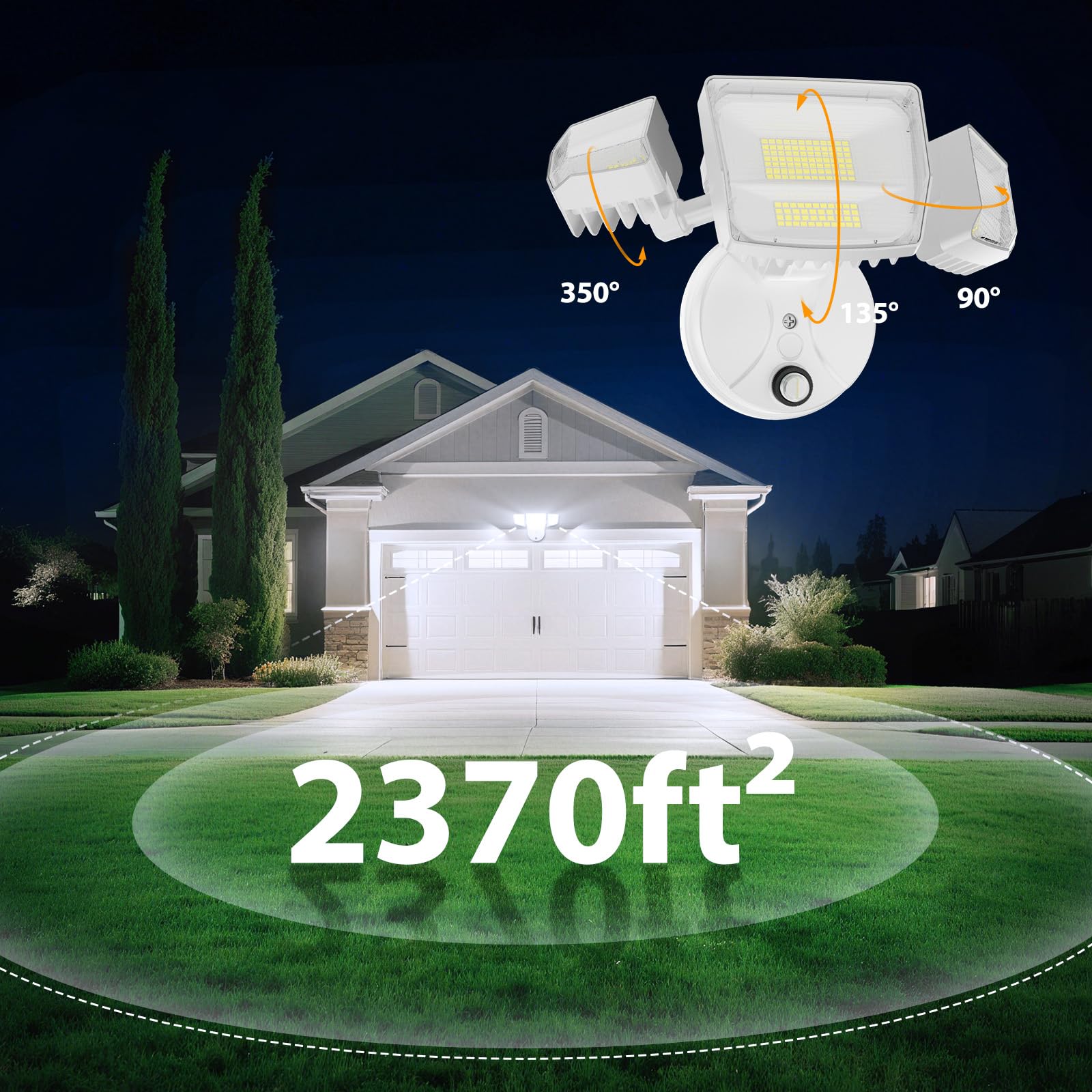 Onforu Dusk To Dawn Outdoor Lighting 90W 10000Lm Flood Lights Outdoor Ip66 Waterproof White Led Security Light With Photocell 6500K Daylight 4 Heads Exterior Light Fixture For Yard Patio Garden