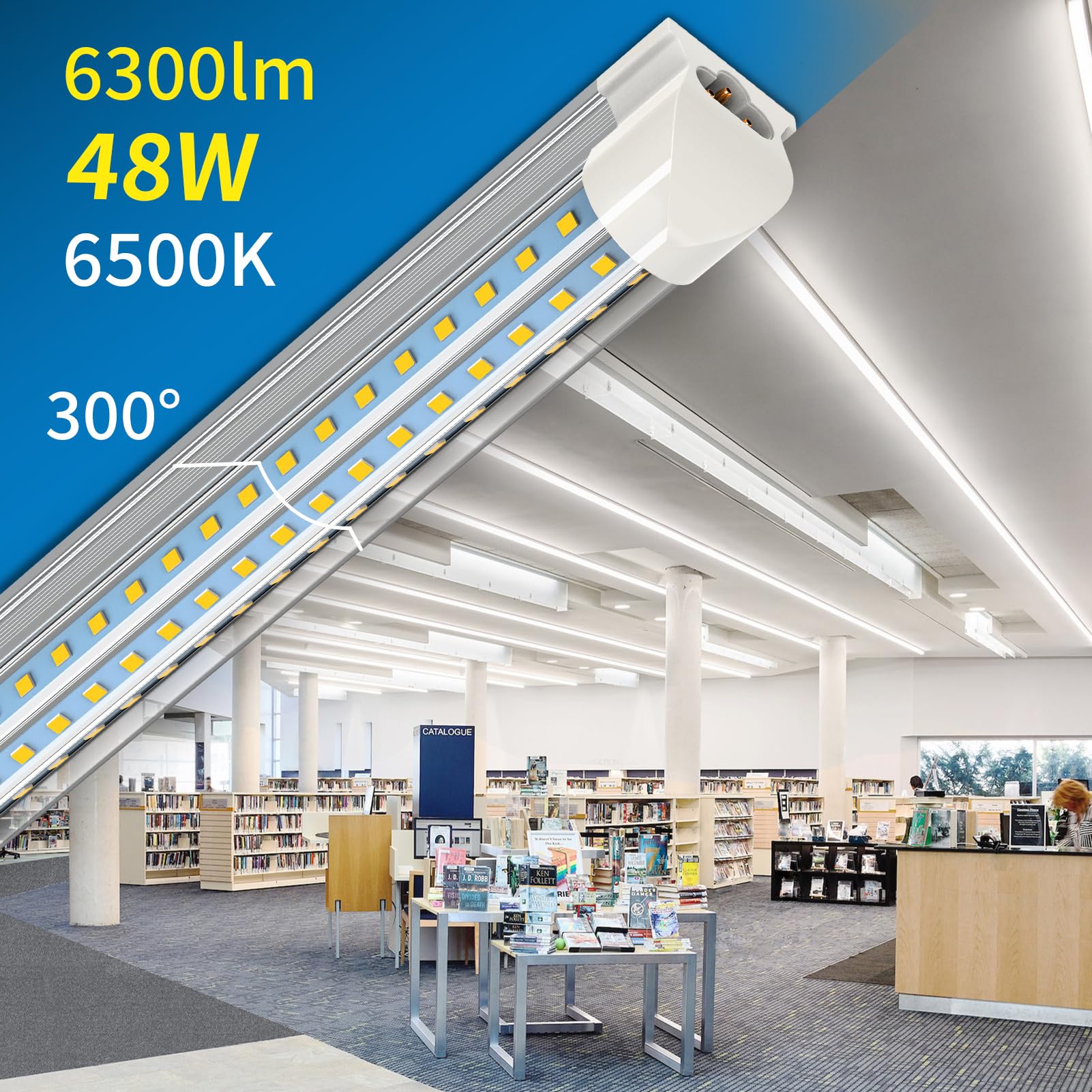 Cnsunway 4Ft Led Shop Light, 48W 6300Lm 6500K Super Bright, D Shape, 6 Pack T8 Led Tube Lights, Clear Cover, High Output, Linkab