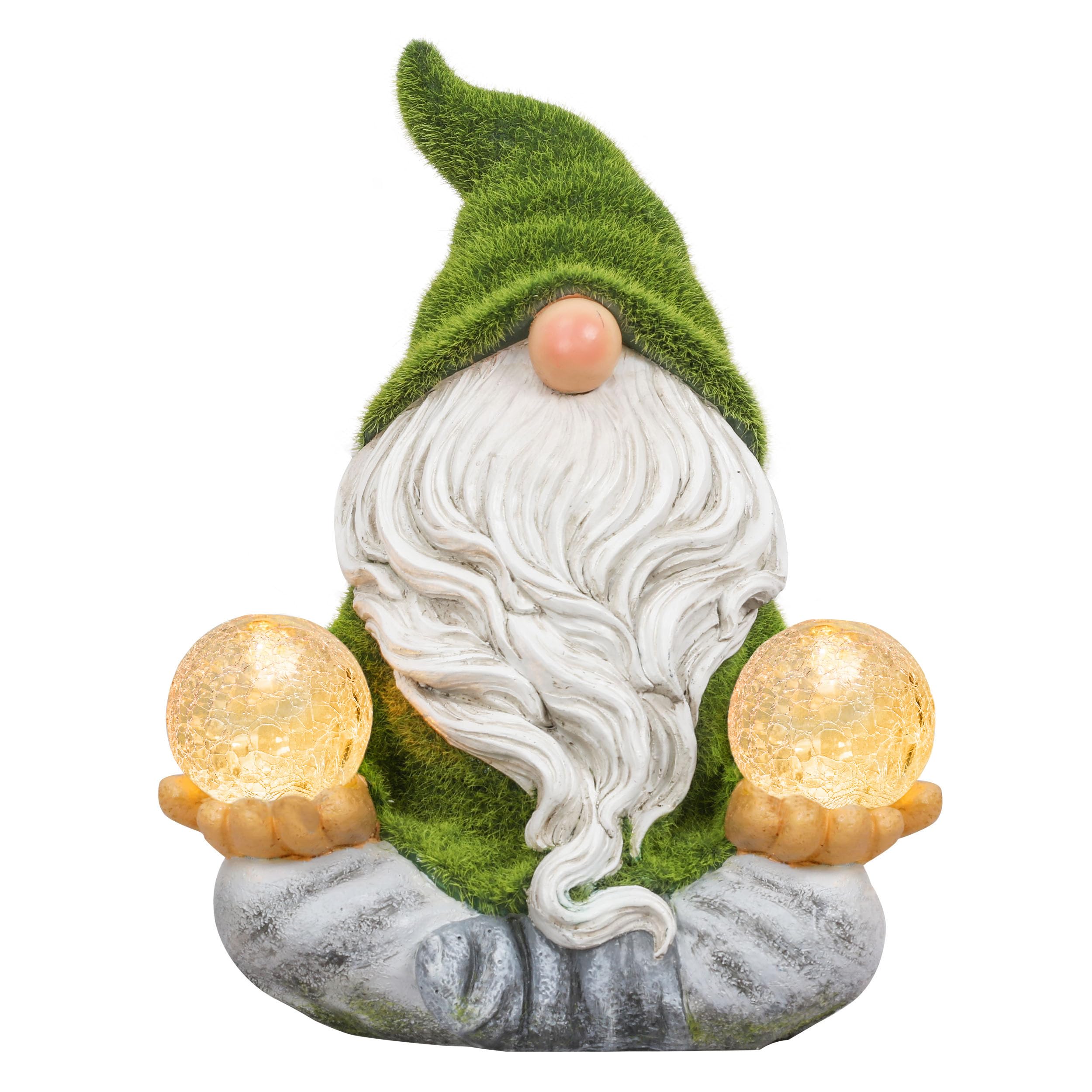 TERESAS COLLECTIONS Garden Gnome with Solar Lights, 8in Zen Decor, Green, Large