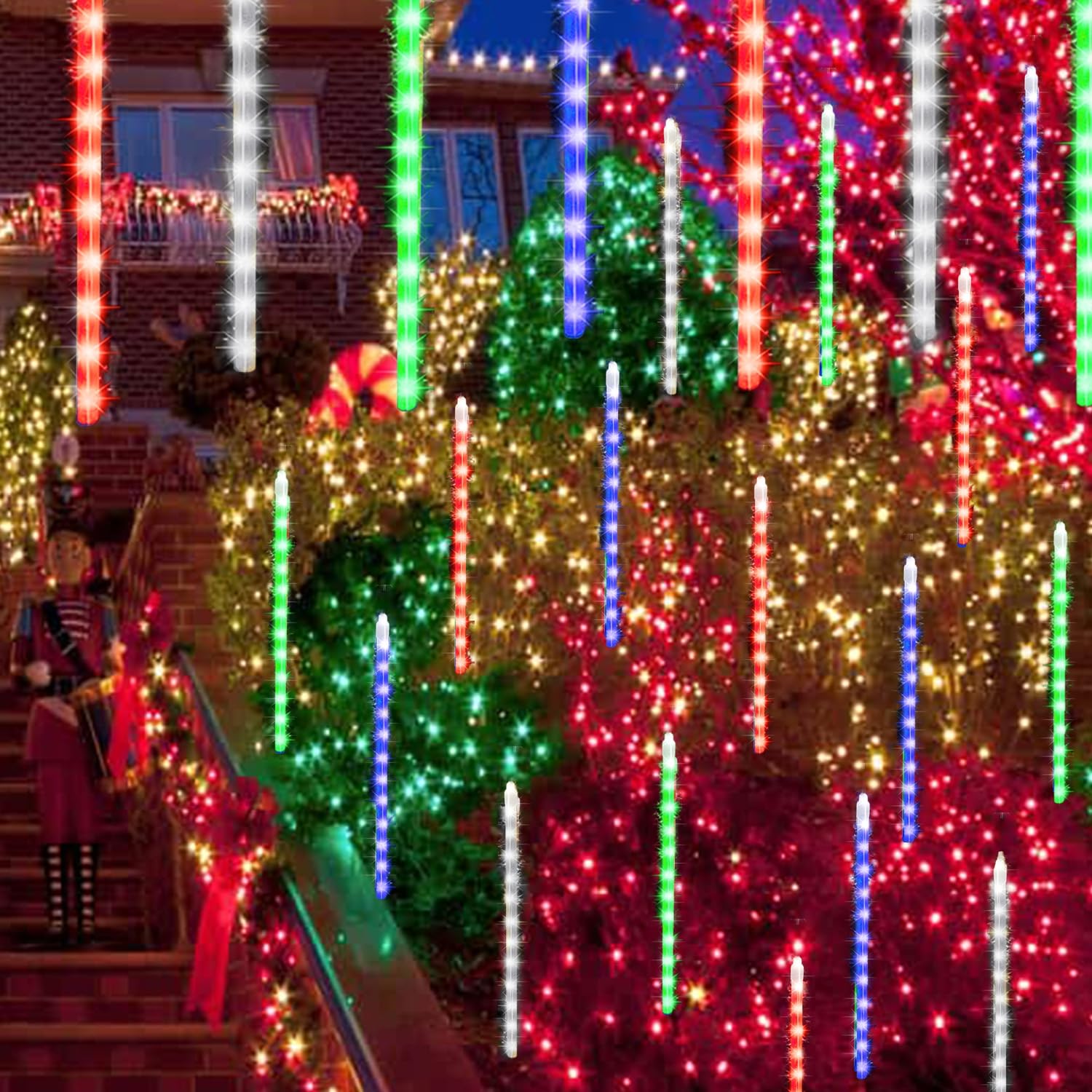 LJLNION 24 Tubes Meteor Shower Lights, 864 LED Icicle Lights, Connectable Raindrop Light, Multicolor