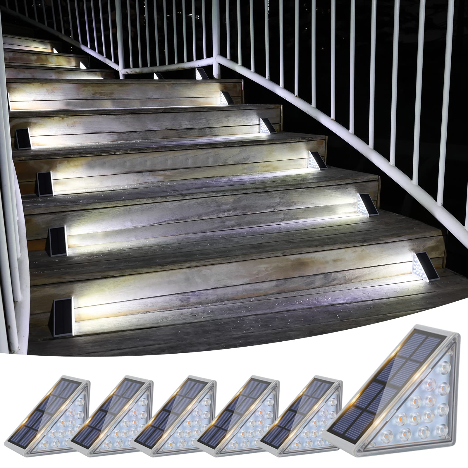 Volisun Solar Stair Lights 8 Pack, Waterproof Ip67, 13 Leds, Cool White, Outdoor Step Lighting For Yard, Patio, Porch, Deck - Model 21183Zm